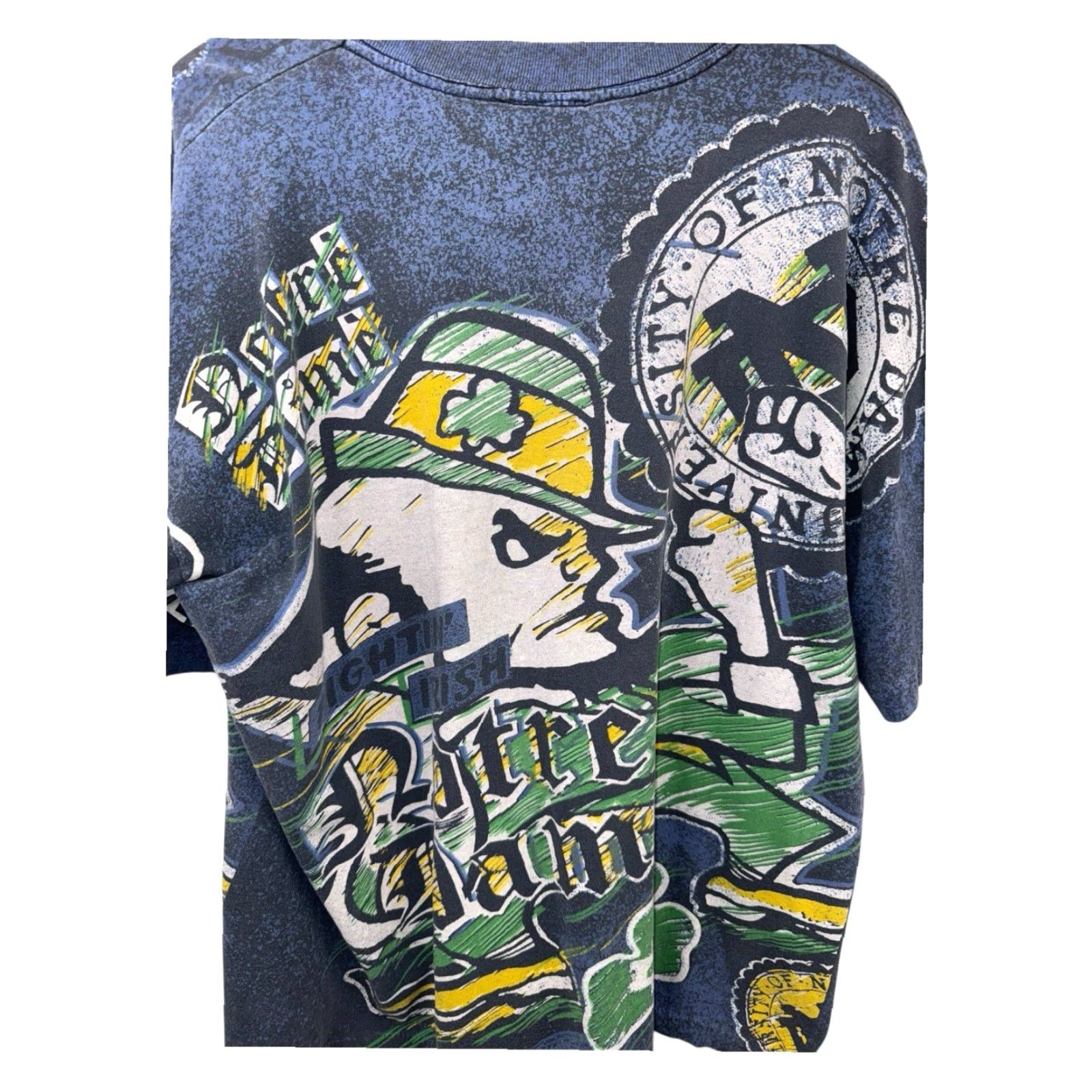 Vintage VINTAGE 90s Magic Johnson T-Shirt Notre Dame Fighting Irish AOP T Shirt Sz Large RARE Mens Blue 90s Size US L / EU 52-54 / 3 - 3 Thumbnail