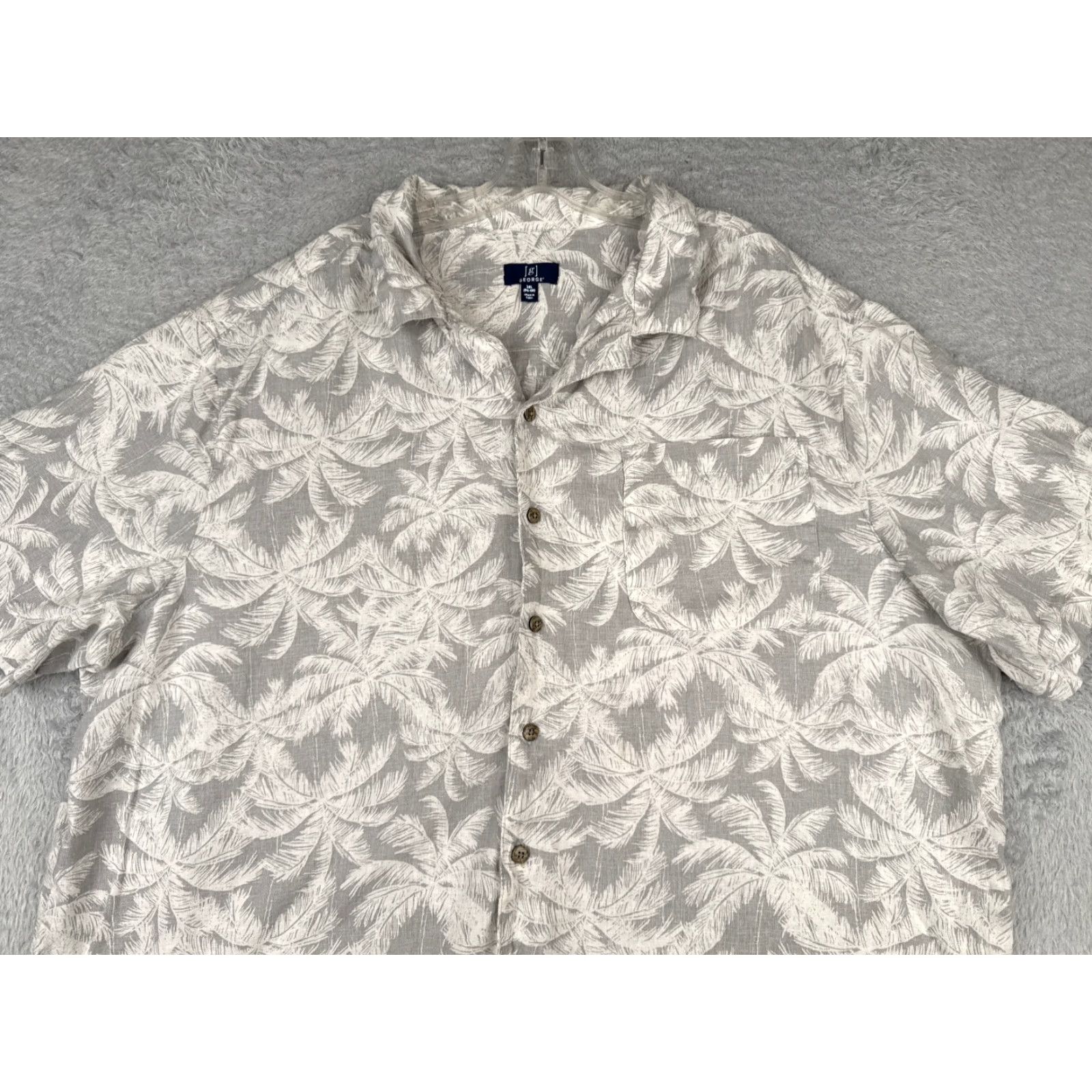 George George Mens Shirt 3XL Gray Floral Palm Leaf Hawaiian Linen Blend Button-Up Short Sleeve Vintage: No Size US XXL / EU 58 / 5 - 4 Thumbnail