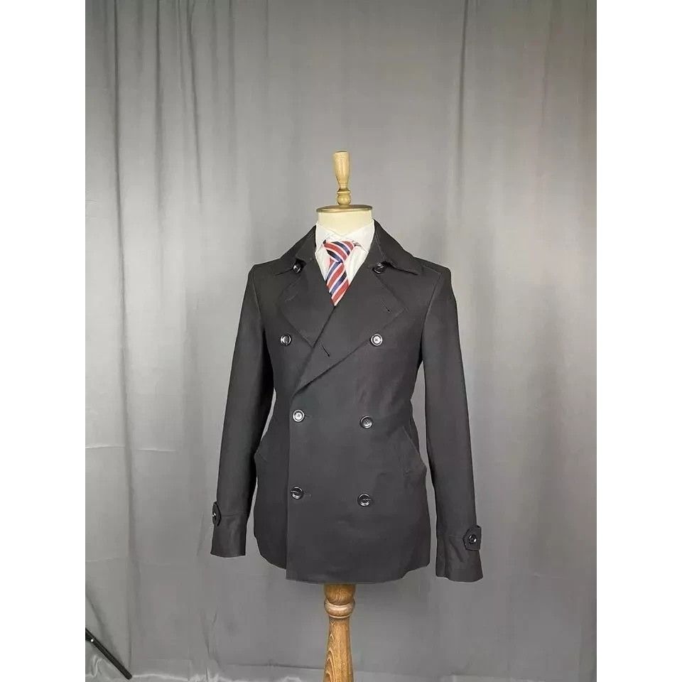 Ermenegildo Zegna MINT! ZZegna Men's Black Wool Double Breasted Pea Coat Size Size US S / EU 44-46 / 1 - 4 Thumbnail
