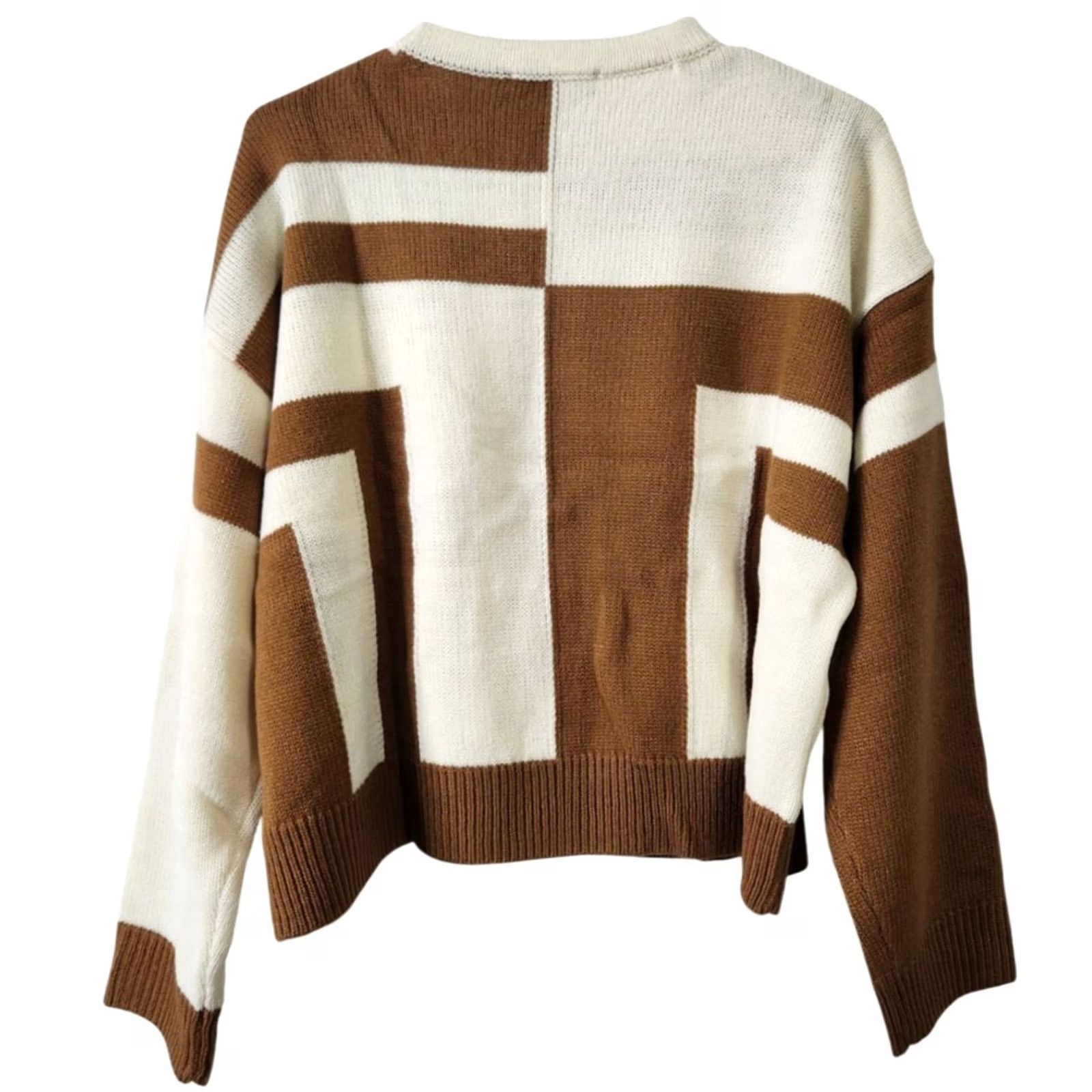 Vintage New York & Company NY&Co Womens M Sweater Pullover Crewneck Acrylic Brown Beige Size M / US 6-8 / IT 42-44 - 2 Thumbnail