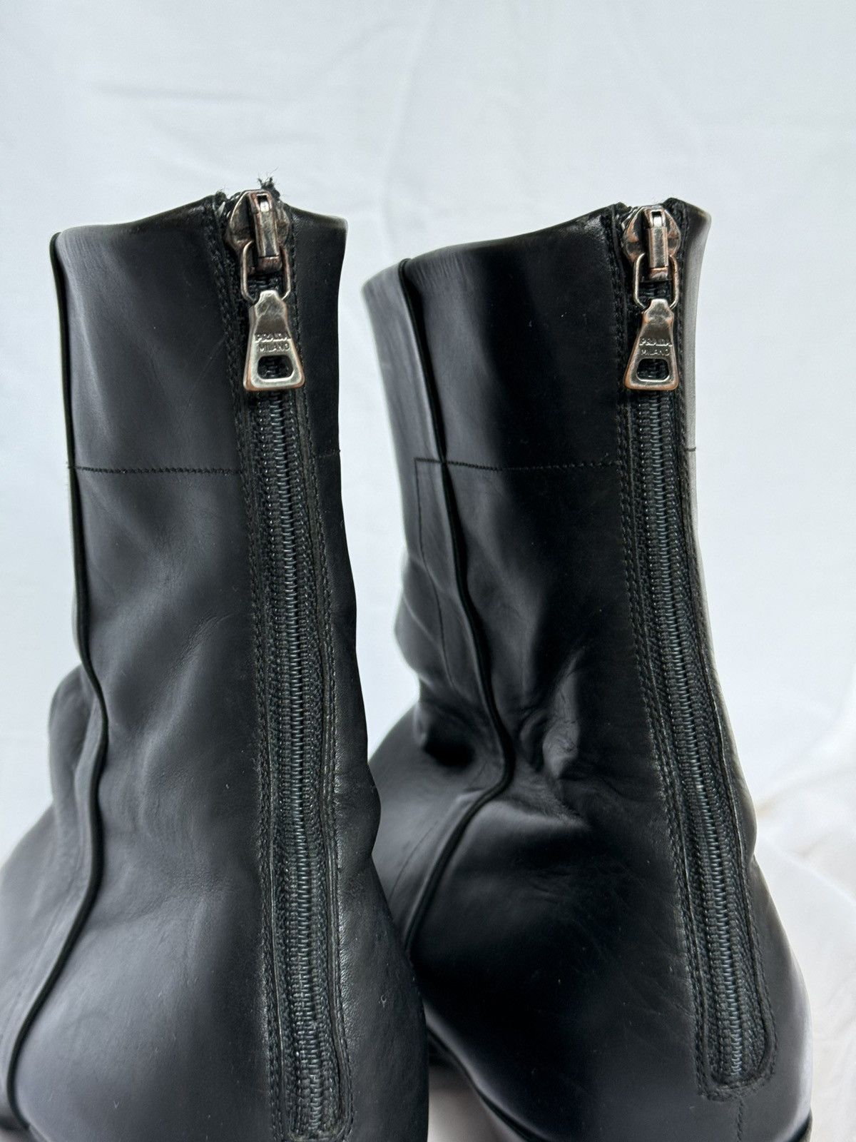 Prada Prada Vintage Leather Black Biker Boots Squared Toe Size US 7 / IT 37 - 7 Thumbnail
