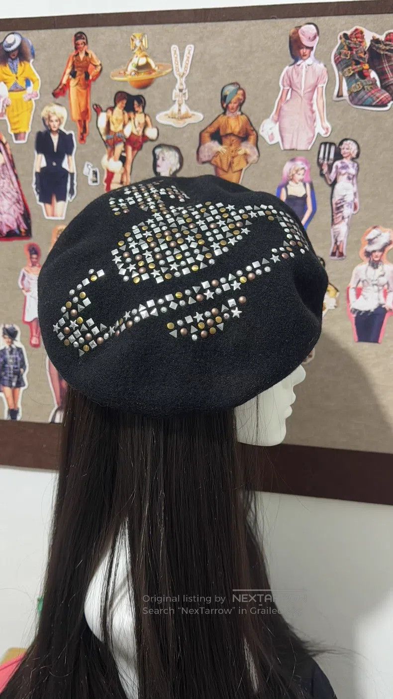 Vivienne Westwood Vivienne Westwood Black Saturn Stud Beret Size ONE SIZE - 1 Thumbnail