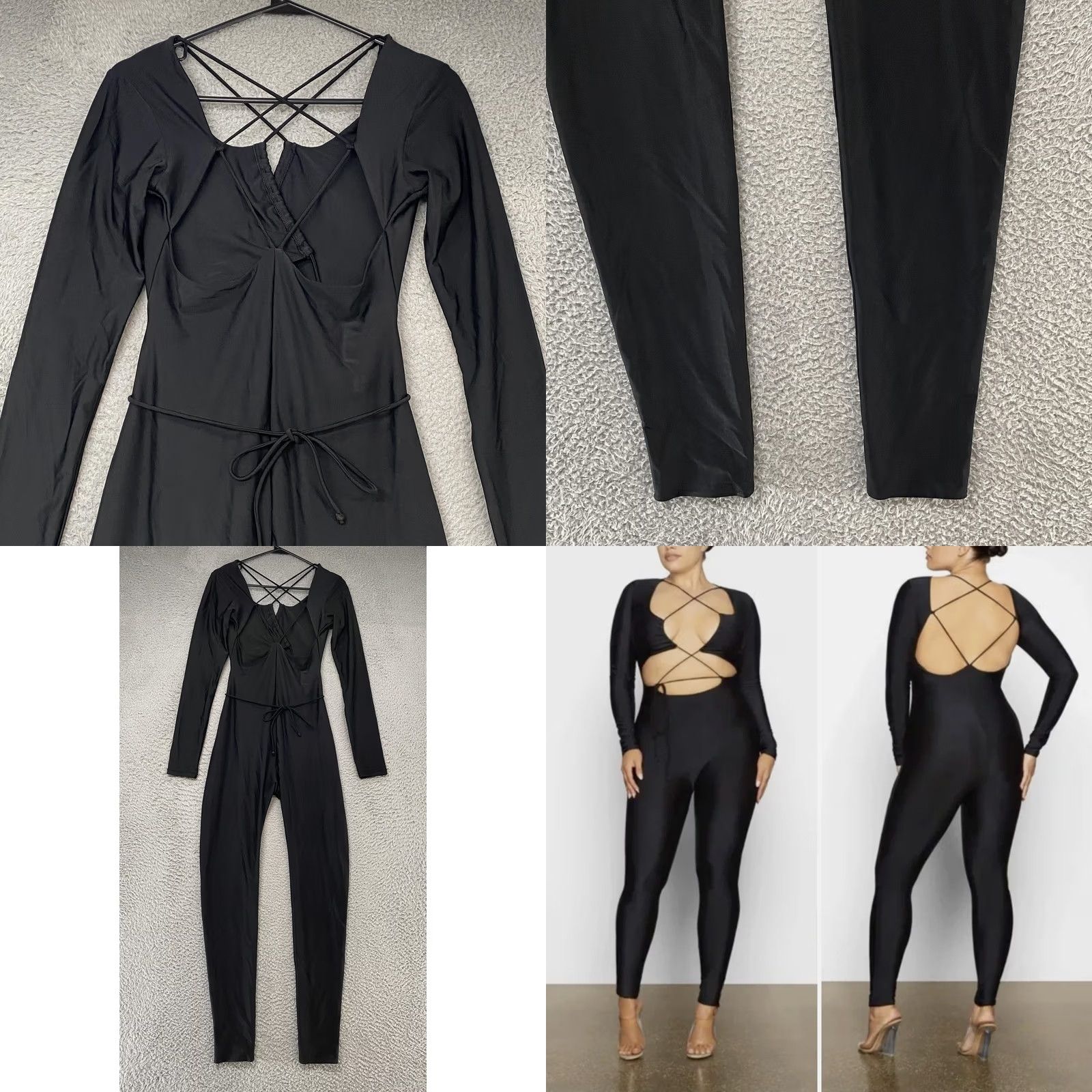 SKIMS Skims Catsuit Womens M Black Strappy V-Neck Party Club Jumpsuit Size 32" / US 10 / IT 46 - 8 Thumbnail