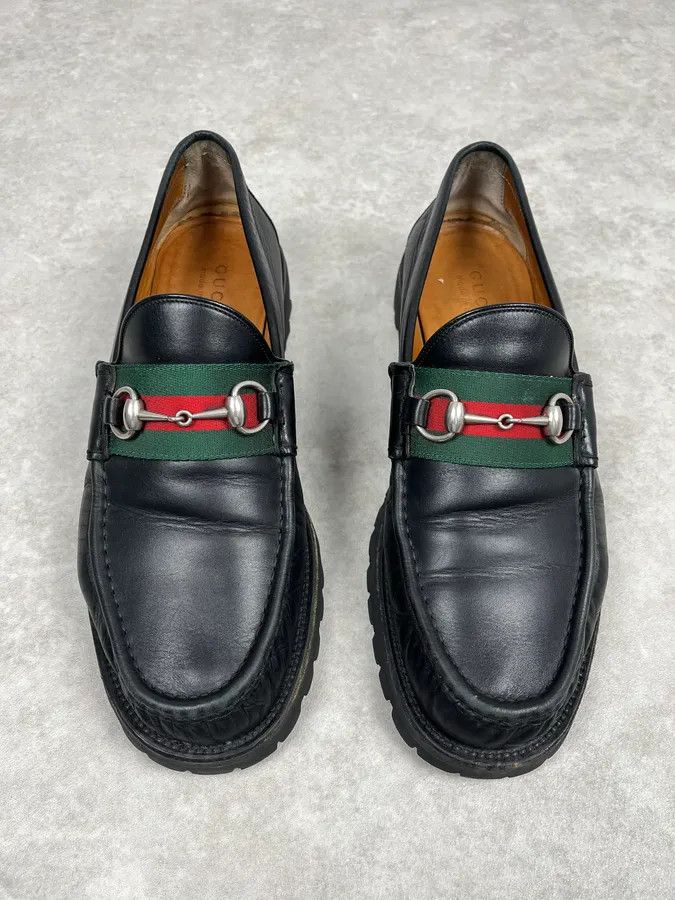 Gucci Gucci Black Signature Leather Loaffers Size US 13 / EU 46 - 2 Thumbnail