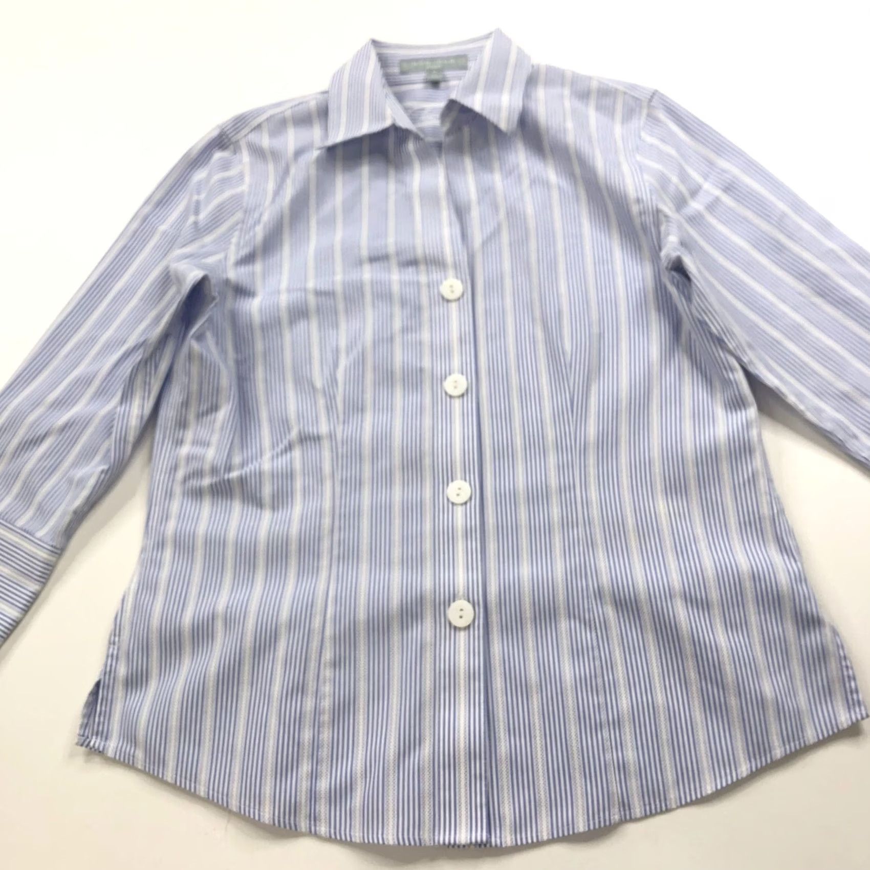 Vintage Foxcroft Non Iron Fitted 4 Button Long Sleeve Striped Dress Shirt Blue Size S / US 4 / IT 40 - 4 Thumbnail
