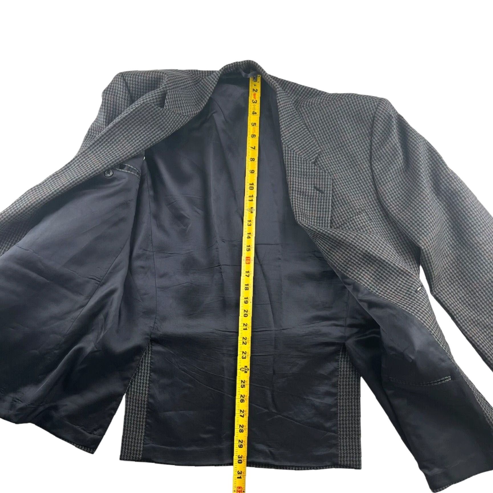 Vintage St. Michael Men’s Blazer Jacket Wool Gray Houndstooth 2-Button Double-Vented 46R Size 46R - 4 Thumbnail