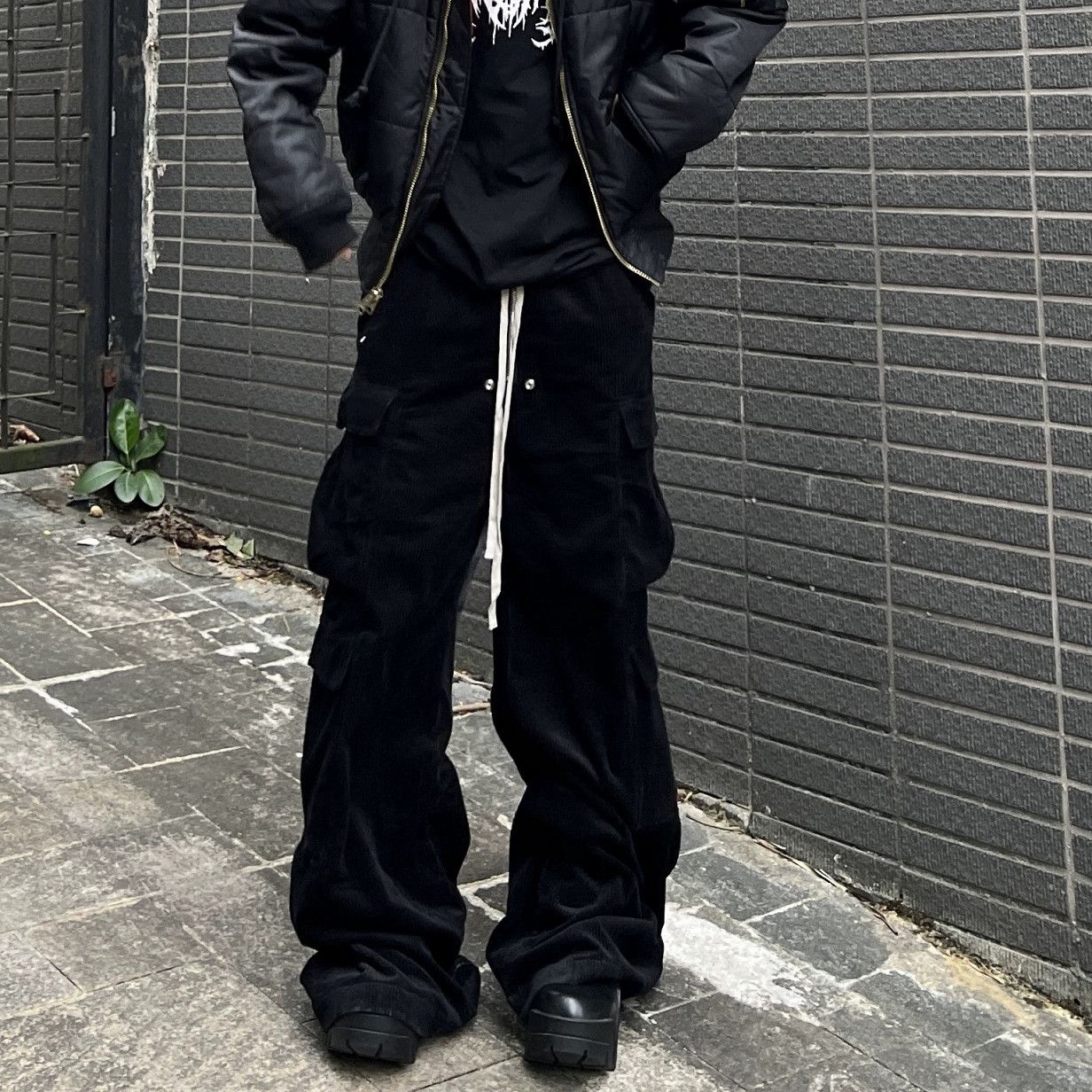 RO Style Wide Leg Corduroy Pocket Cargo Drawstring
