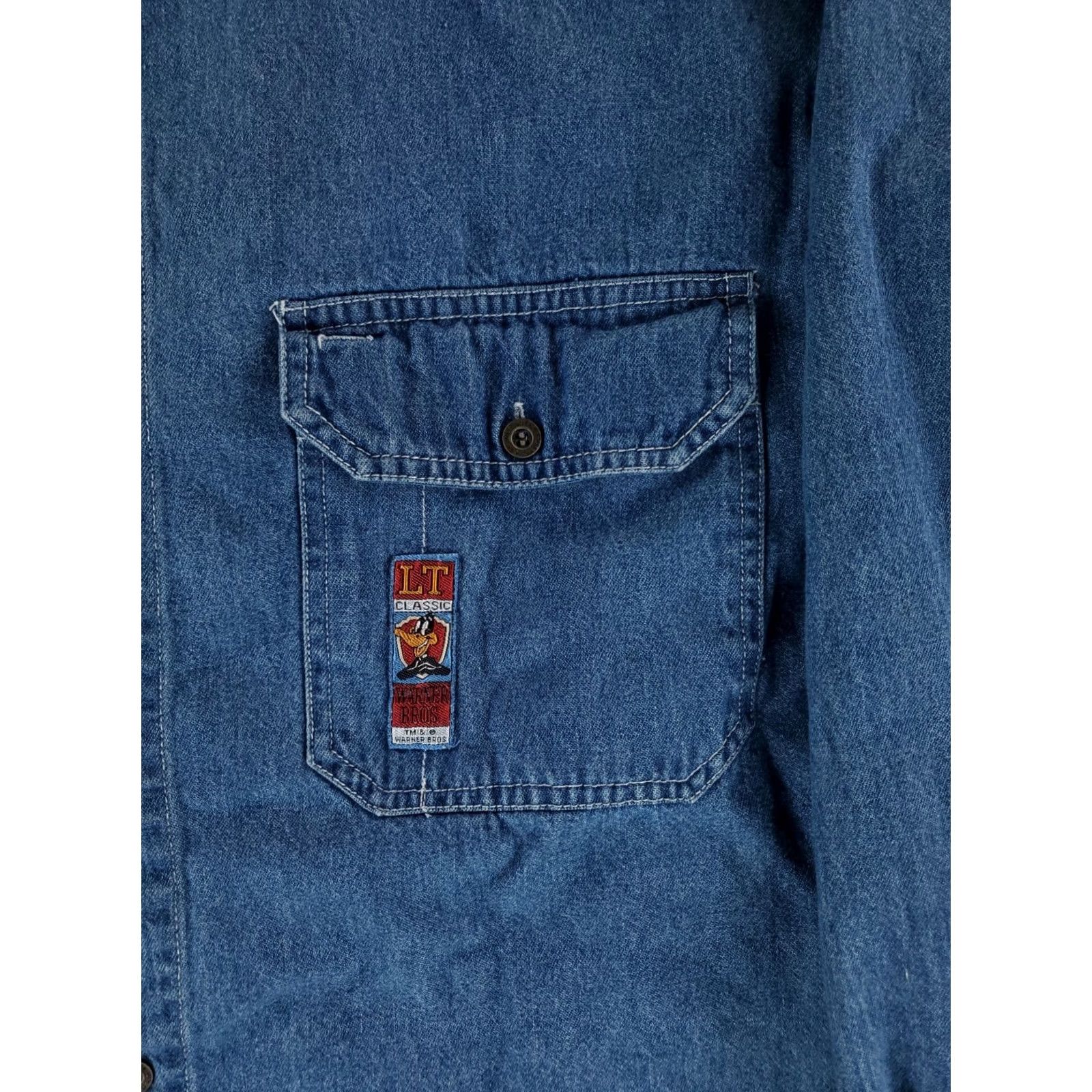 Vintage Looney Tunes Shirt Denim Embroidered Long Sleeve Blue Mens M Classic Wear Size US M / EU 48-50 / 2 - 2 Thumbnail