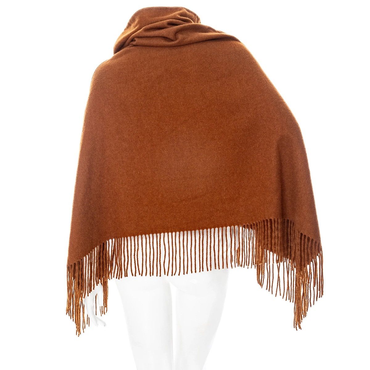 Hermes Hermès Brown Cashmere Fringed Cowl-Neck Poncho Size ONE SIZE - 4 Thumbnail