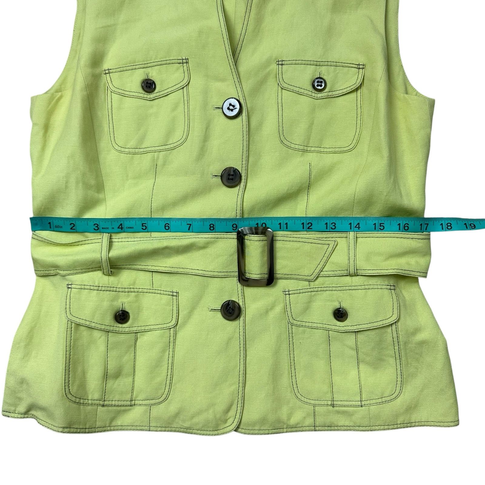 Elie Tahari Tahari Linen Blend Lime Green Belted Pocket Vest Size 8 Size M / US 6-8 / IT 42-44 - 9 Thumbnail