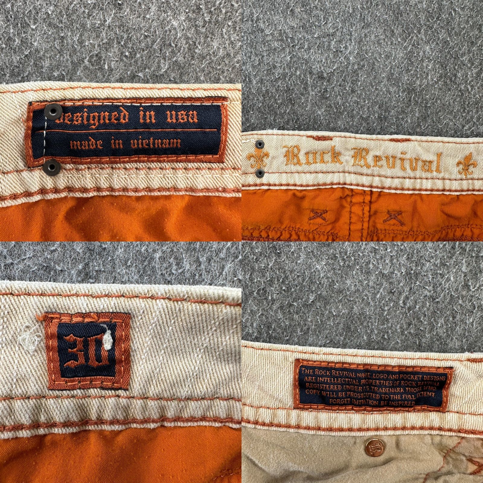 Vintage Rock Revival Pants Mens 30x27 Beige Cargo Straight Leg Regular Fit Thick Stitch Cotton Canvas Size US 30 / EU 46 - 8 Thumbnail