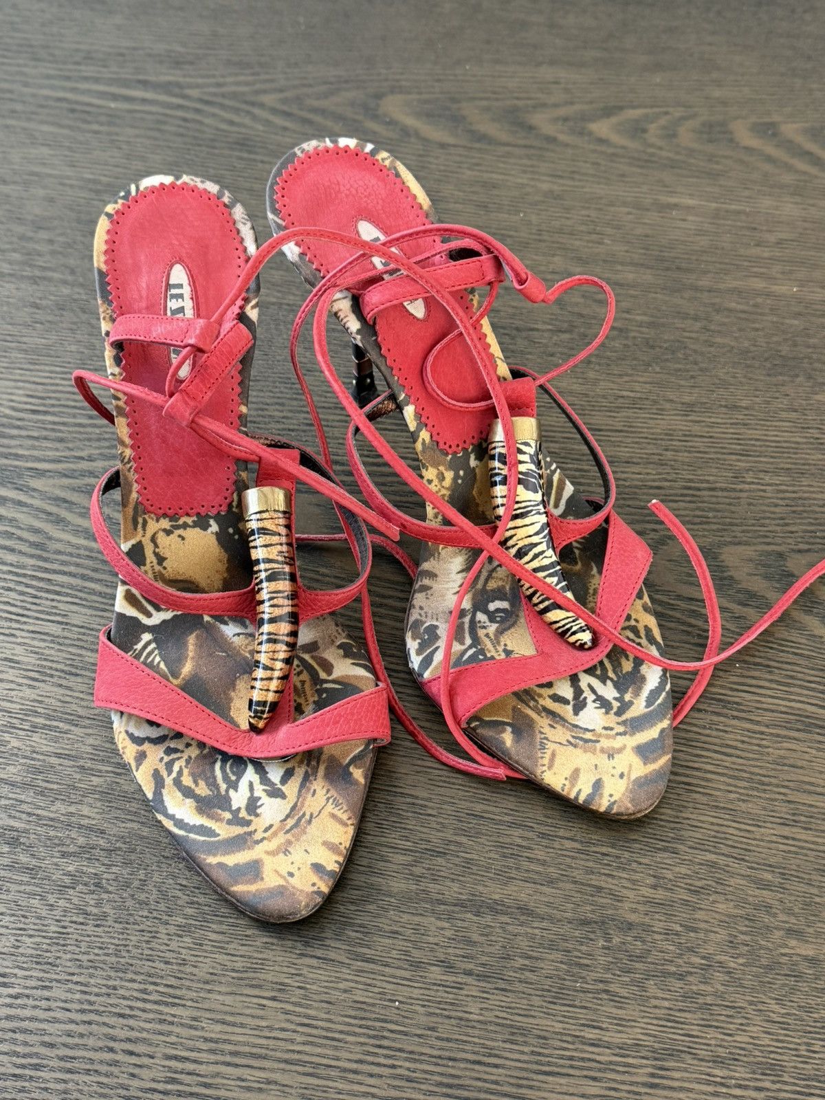 Le Silla Vintage Le Silla Red Strappy Animal Print Heels Size US 7 / IT 37 - 5 Thumbnail