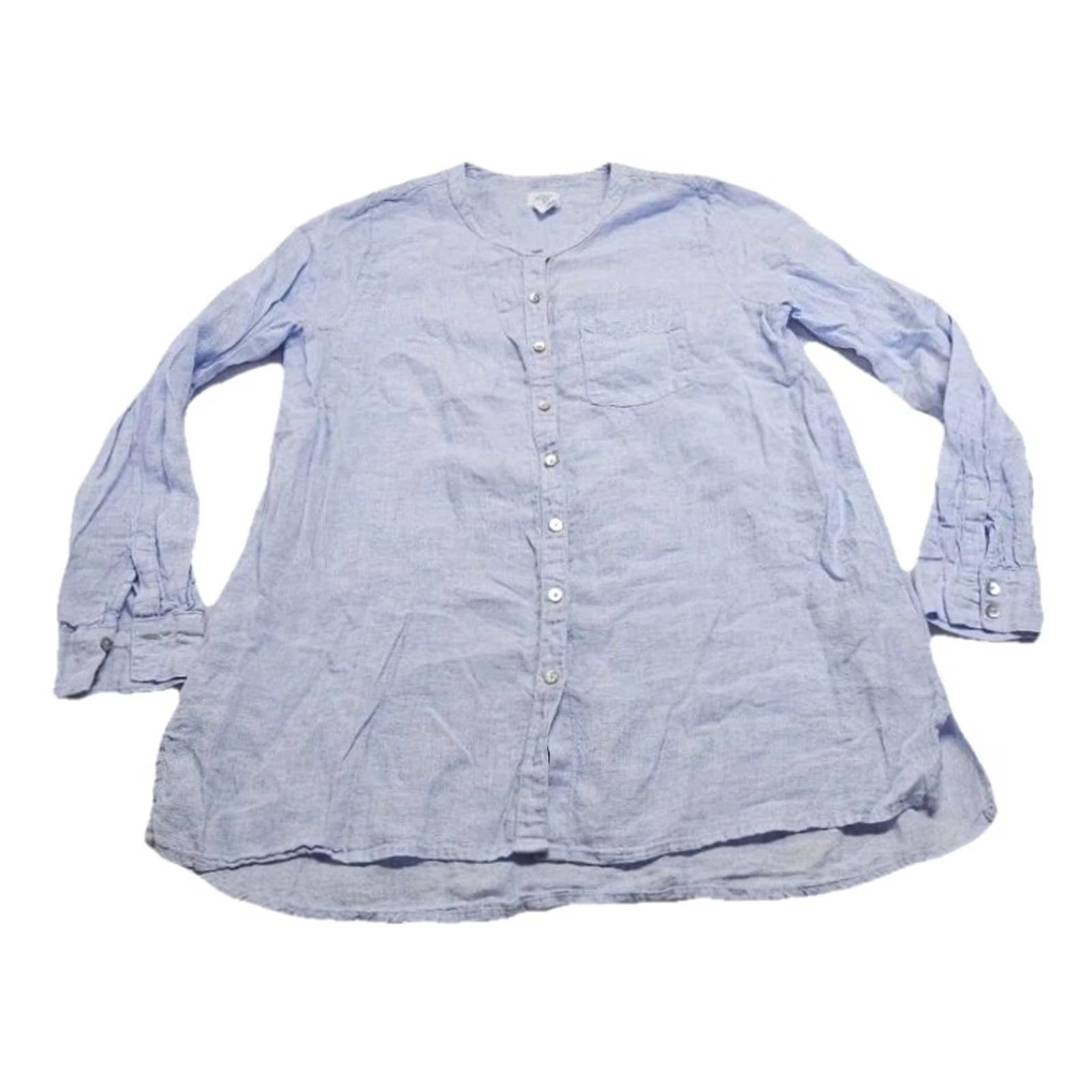 Vintage Sigrid Olsen Blouse Womens M Blue 100% Linen Button Up Long Sleeve Lightweight Tunic Shirt Size M / US 6-8 / IT 42-44 - 2 Thumbnail