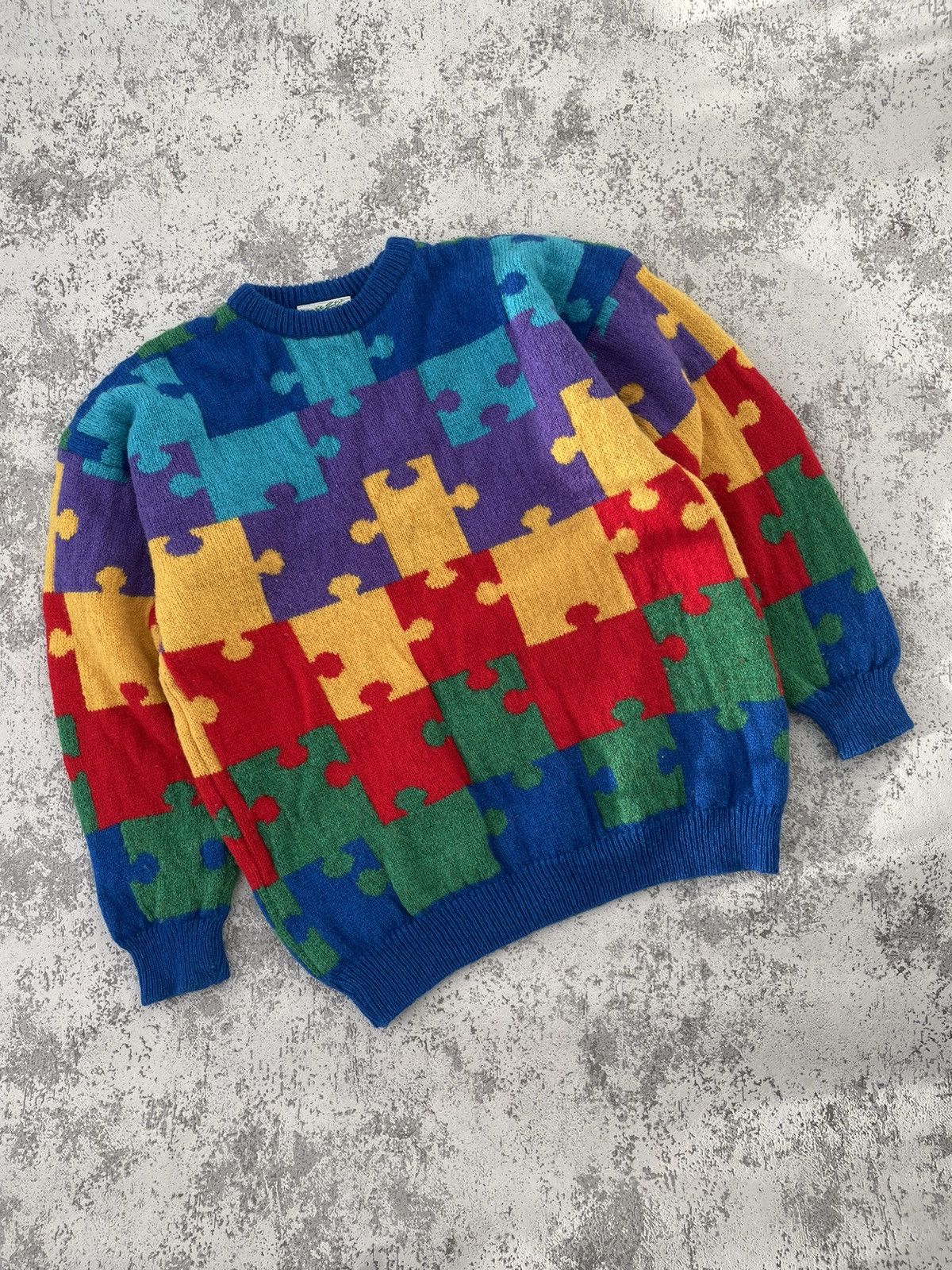 Vintage Vintage Puzzle Made in Scotland 🏴󠁧󠁢󠁳󠁣󠁴󠁿 Wool Sweater Size US M / EU 48-50 / 2 - 1 Thumbnail