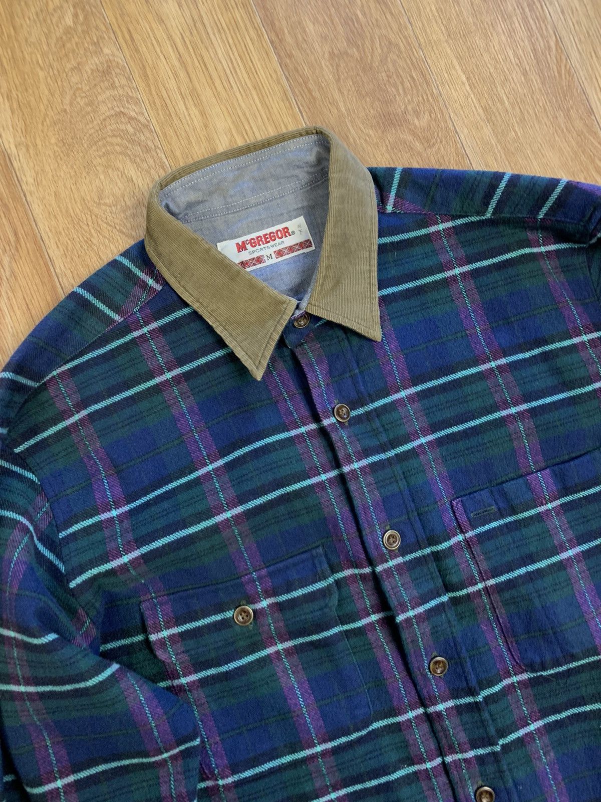 Vintage McGregor 90’s Plaid Tartan Flannel Shirt Corduroy Neck Size US M / EU 48-50 / 2 - 2 Thumbnail