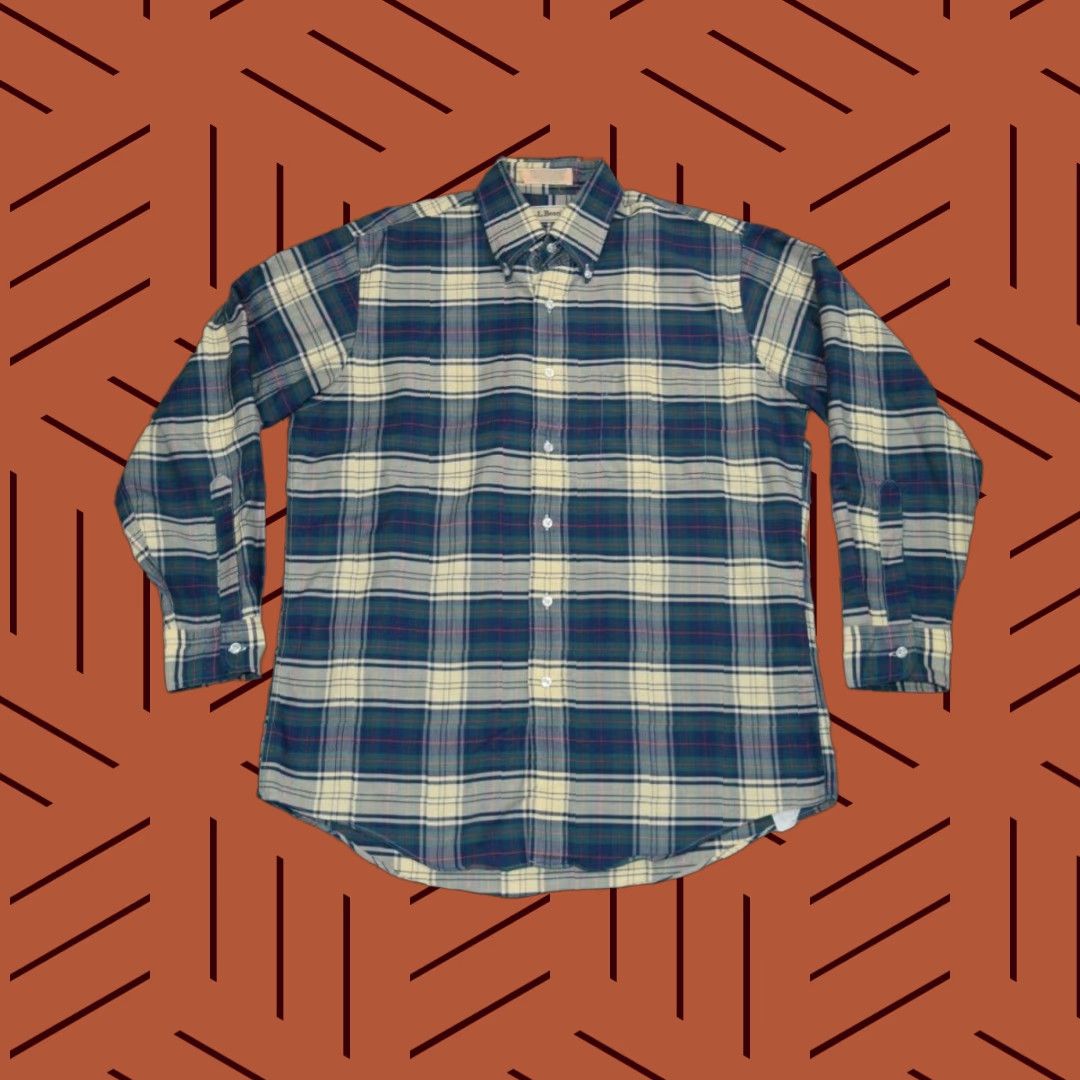 Vintage VINTAGE LL Bean Plaid Shirt Men Large Navy Blue 1990s Button-Front Casual Mens Size US L / EU 52-54 / 3 - 1 Thumbnail