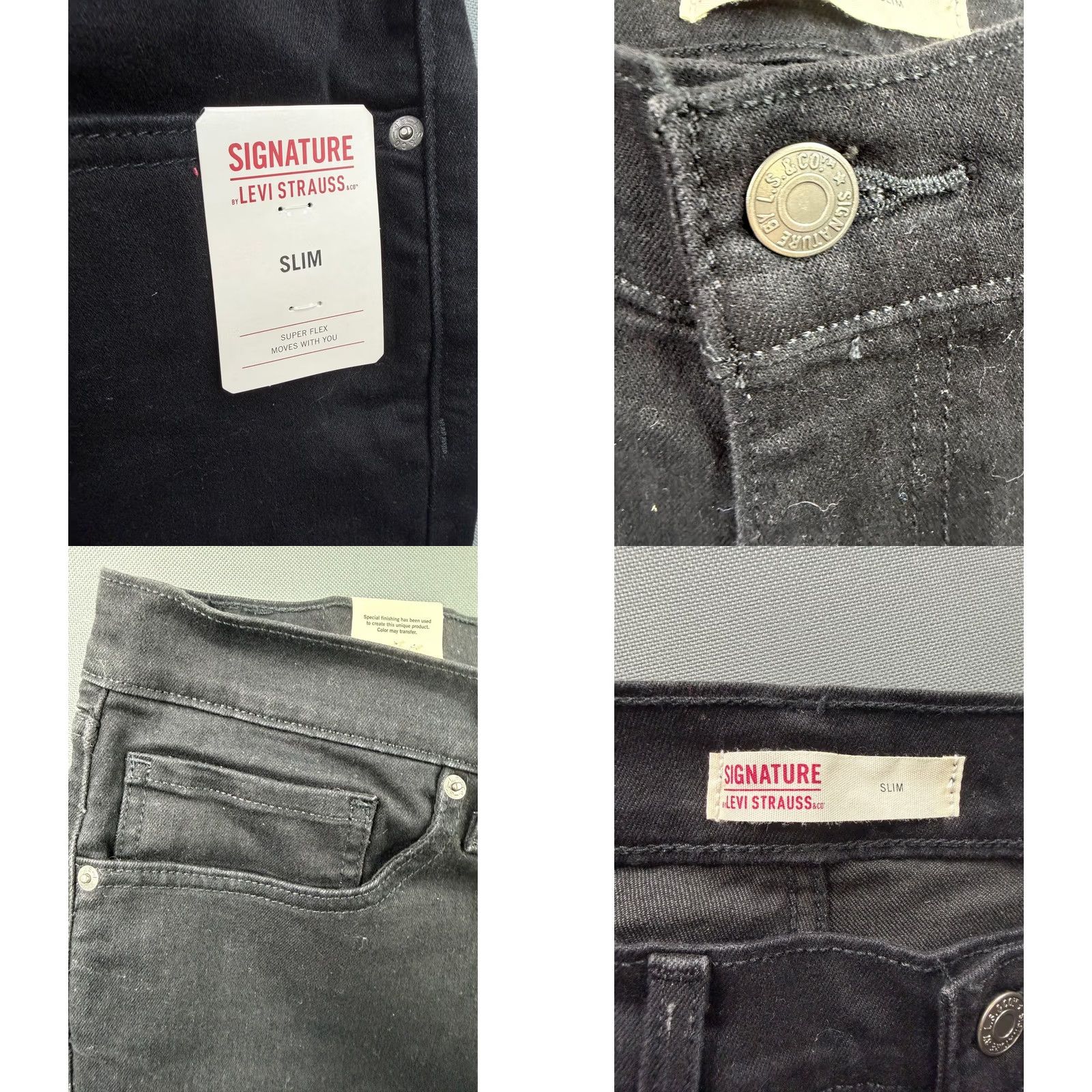 Vintage Levi Strauss Signature Slim Jeans Mens Black 36x30 Super Flex Stretch Slim Fit Denim Straight 5-Pocket Zip Button Waist 36 Mens Black Size US 36 / EU 52 - 8 Thumbnail