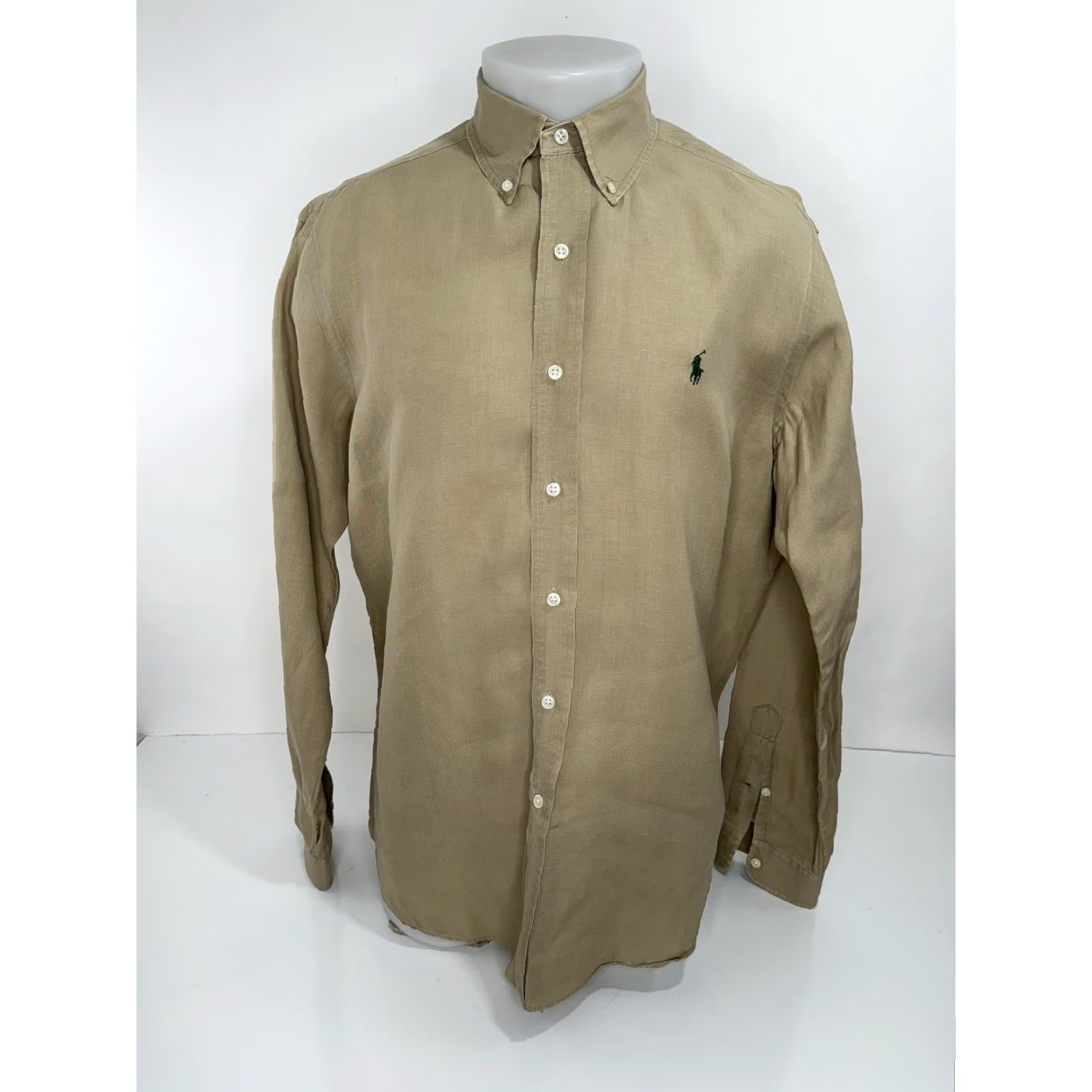 Ralph Lauren Ralph Lauren Silk / Linen Embroidered Pony Classic Fit Mens L Shirt Tan / Silk Embroidered Pony Button-Up Long Sleeve Size US L / EU 52-54 / 3 - 2 Thumbnail