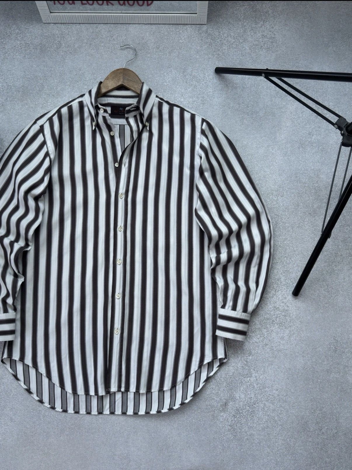 Etro ETRO Milano Luxury Striped White Brown Button Up Shirt Men Size US L / EU 52-54 / 3 - 3 Thumbnail