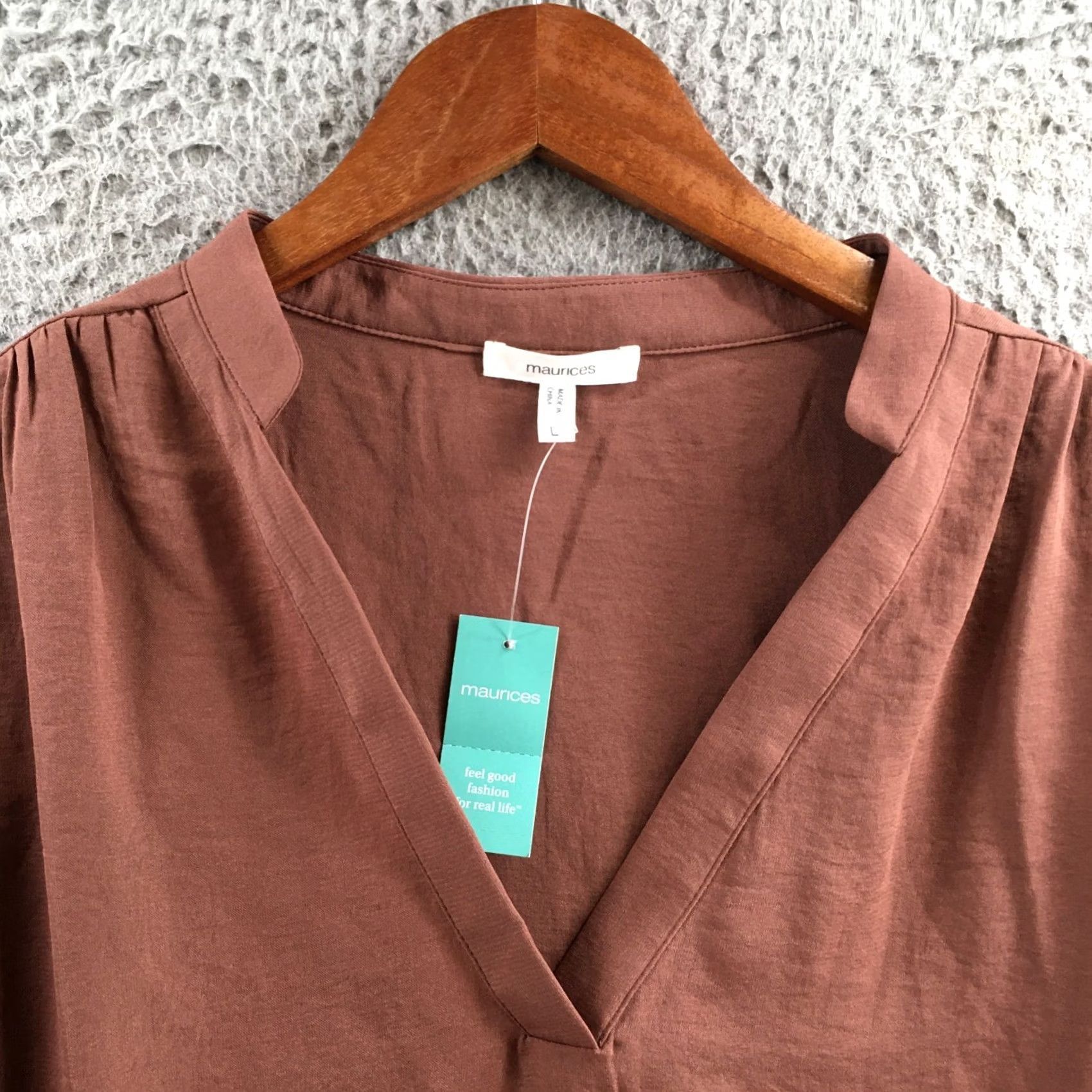 Vintage Maurices Blouse Top Womens L Brown Polyester Long Sleeve V-Neck Pullover NEW Size L / US 10 / IT 46 - 3 Thumbnail