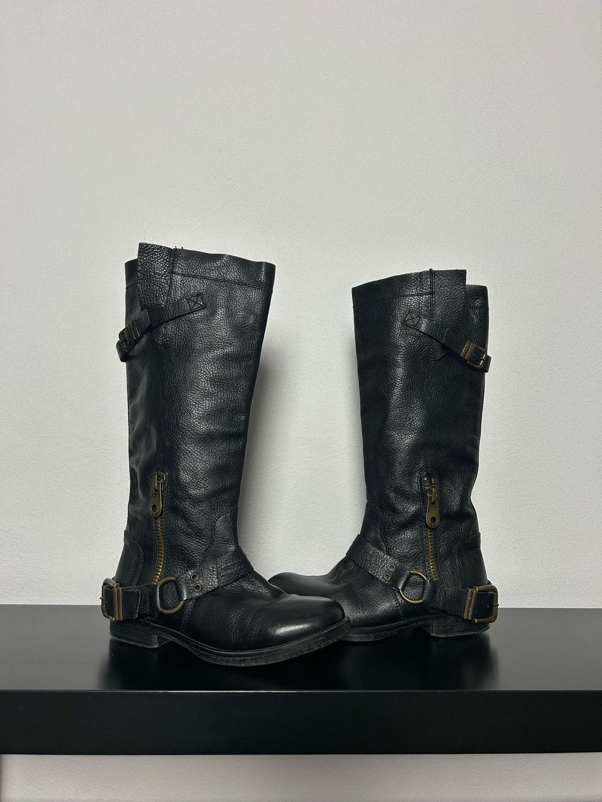 image of Moto x Vintage Black Vintage Biker Boots, Women's (Size 7)