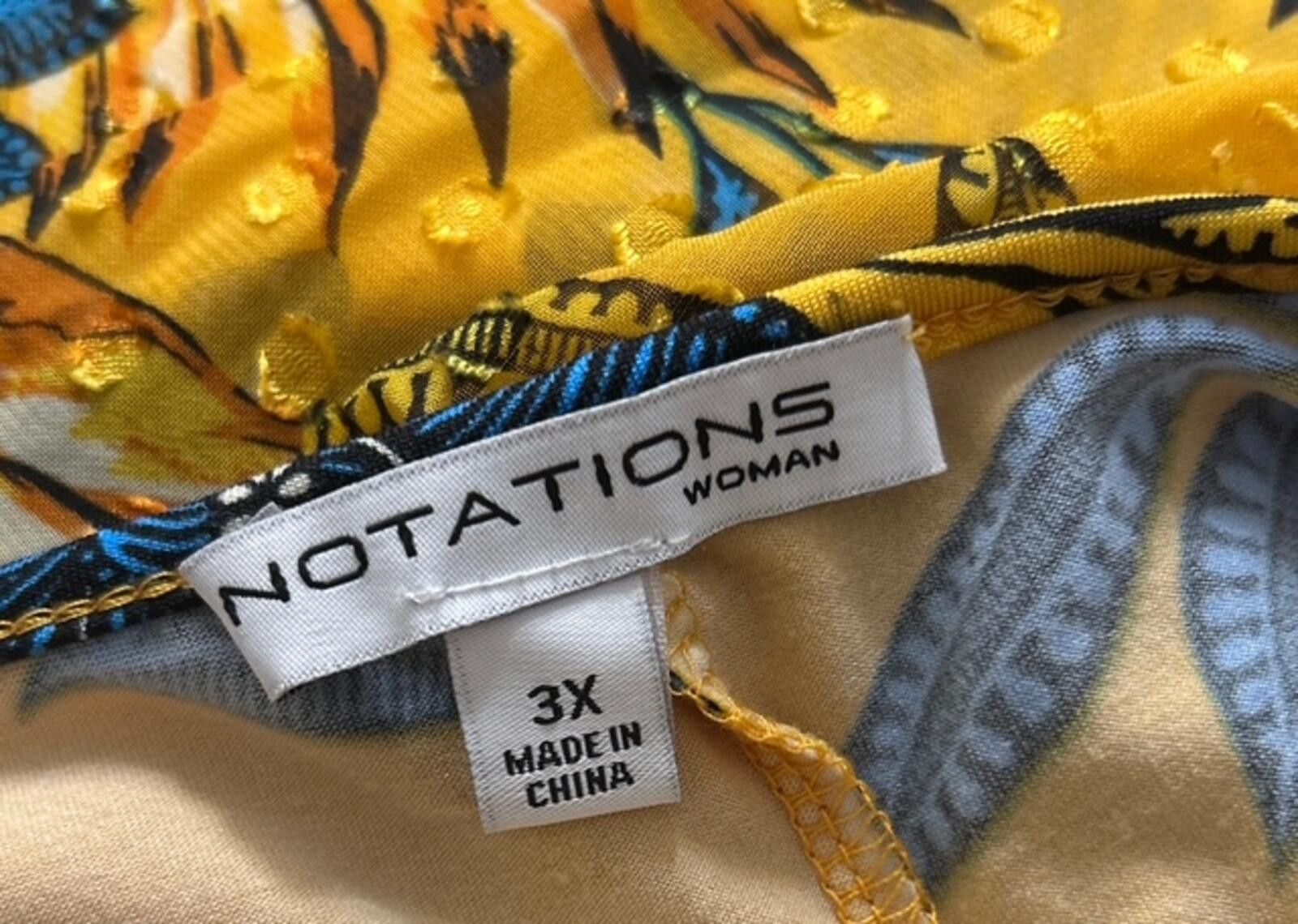 Industry of All Nations Notations Woman Yellow Floral Print Blouse 3X Size 3XL / US 20-22 - 3 Thumbnail