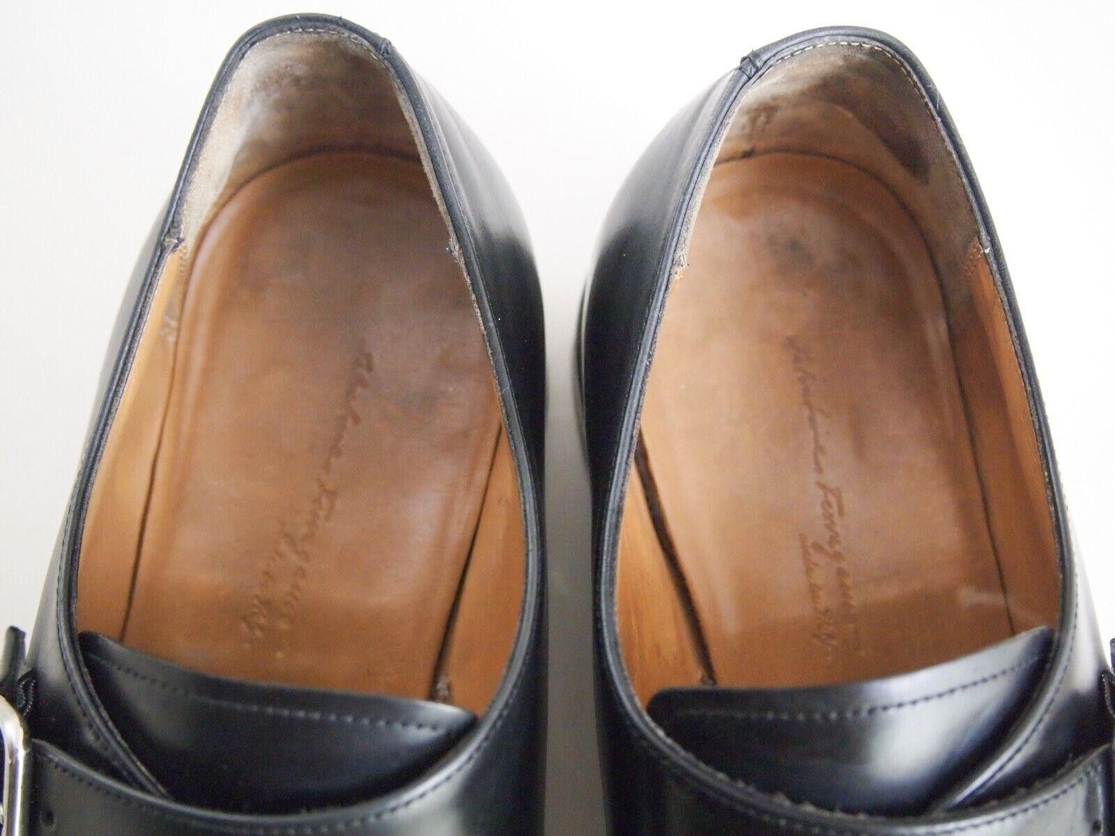 Salvatore Ferragamo Ferragamo Single Monks Black Polished Leather US 8 2E EU 41 Size US 9 / EU 42 - 7 Thumbnail