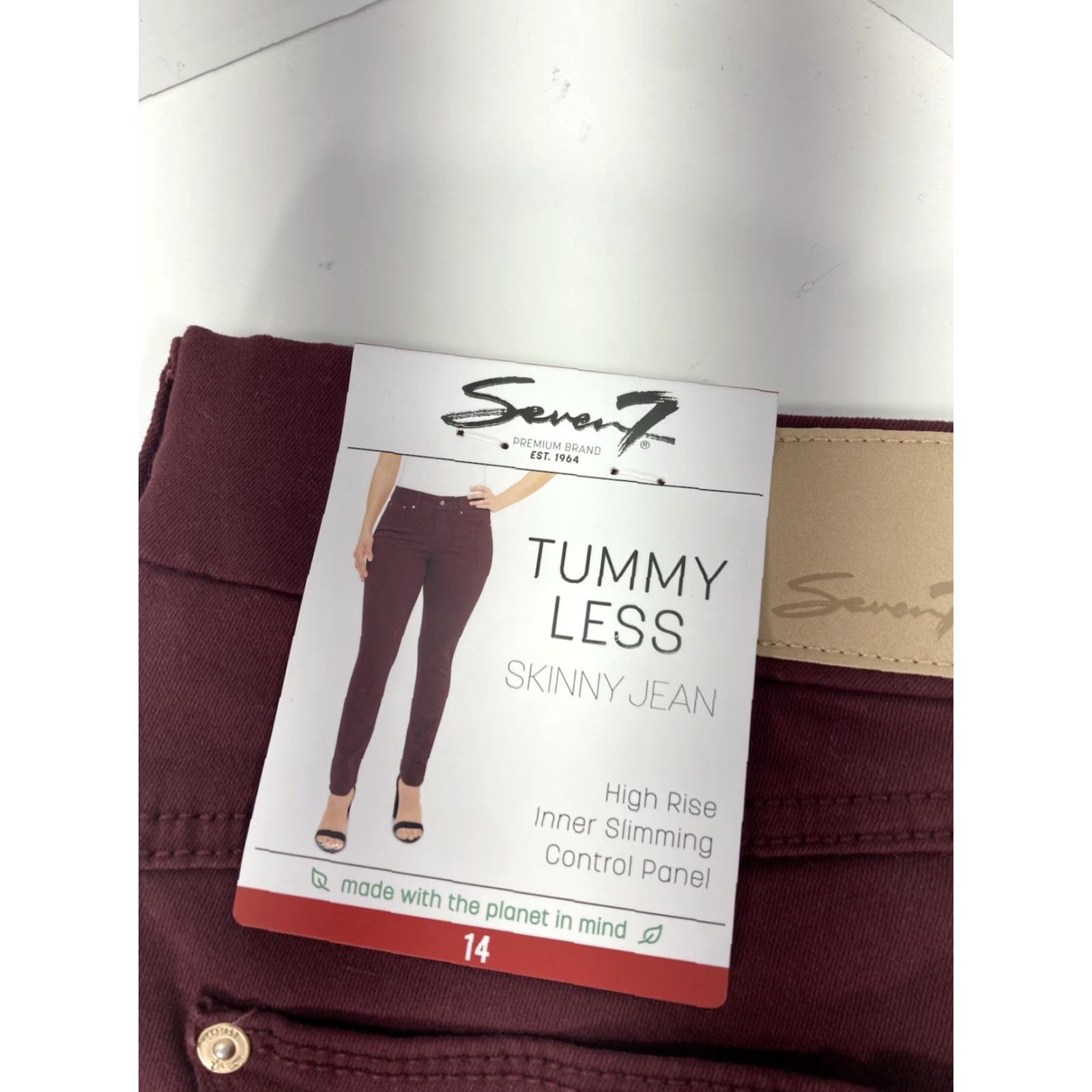 Vintage **Seven7 Women's Skinny Jeans Maroon High Rise Stretch 14 32X31 NWT** User: **Seven7 Women's Skinny Jeans Maroon High Rise Stretch Size 14 NWT** Size 36" / US 14 / IT 50 - 4 Thumbnail