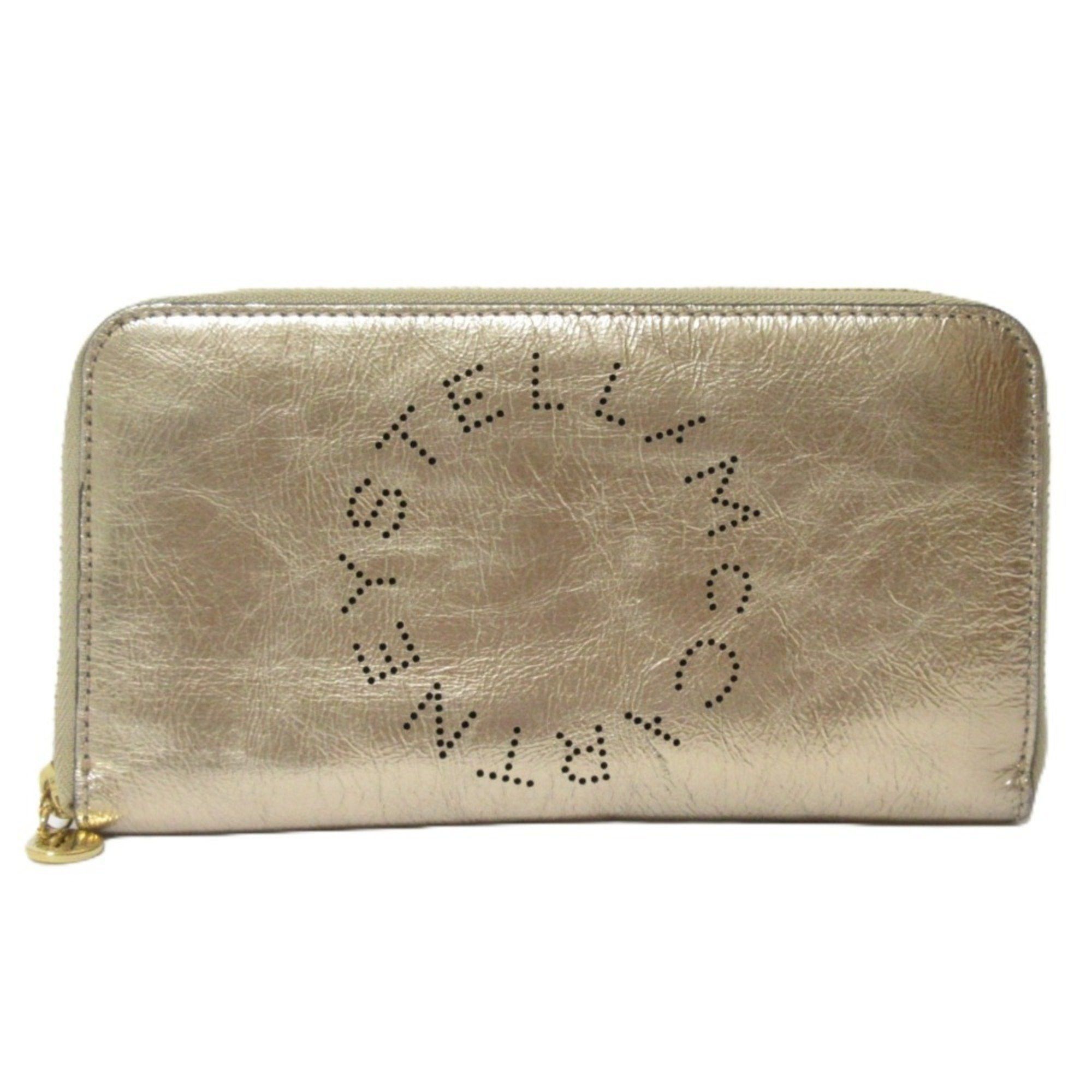 STELLA McCARTNEY Stella McCartney logo punching round zipper long wallet pink gold men women