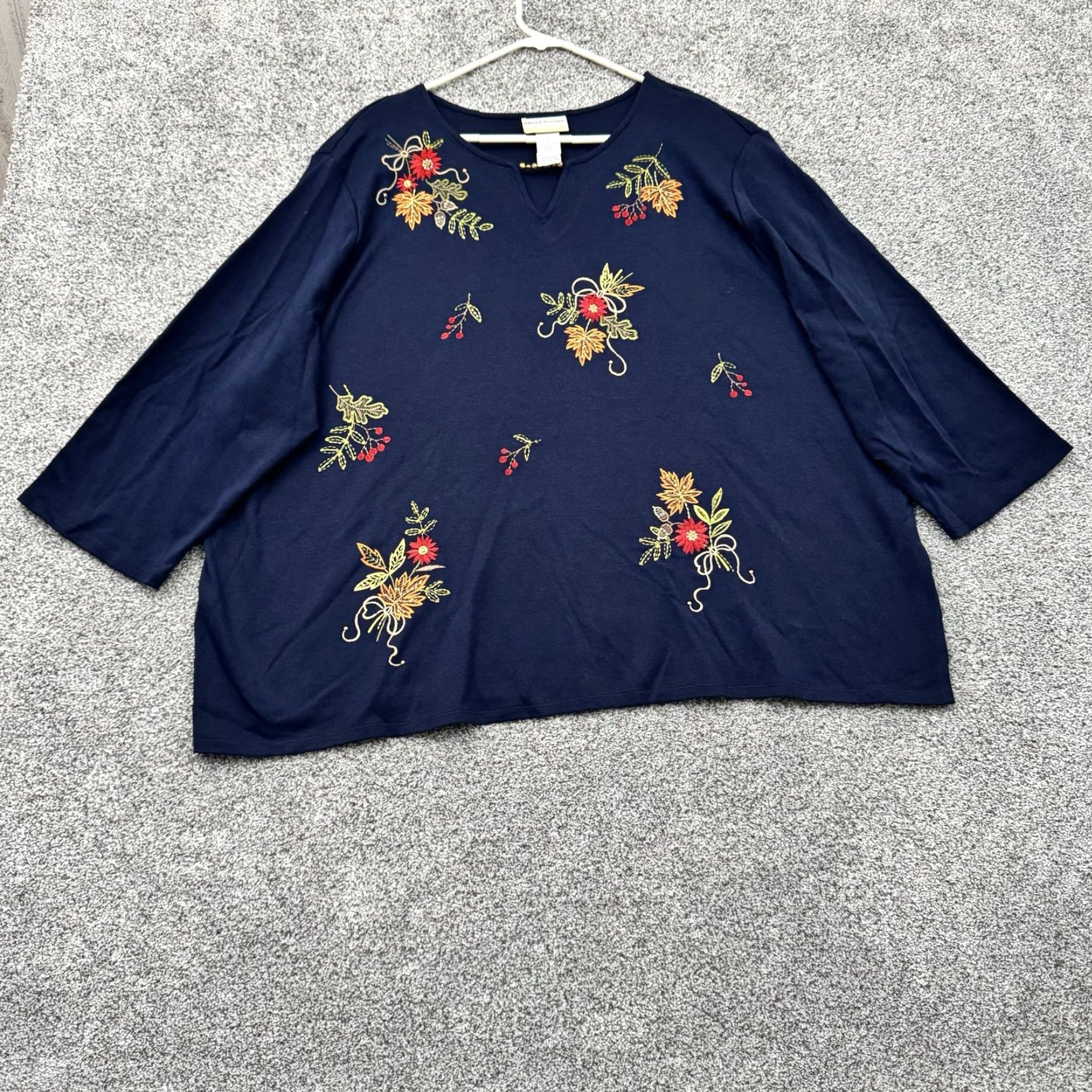 Vintage Alfred Dunner Top Womens 3X Blue Beaded Embroidered Grandmacore Cottagecore Boho Size XXL / US 16-18 / IT 52-54 - 2 Thumbnail