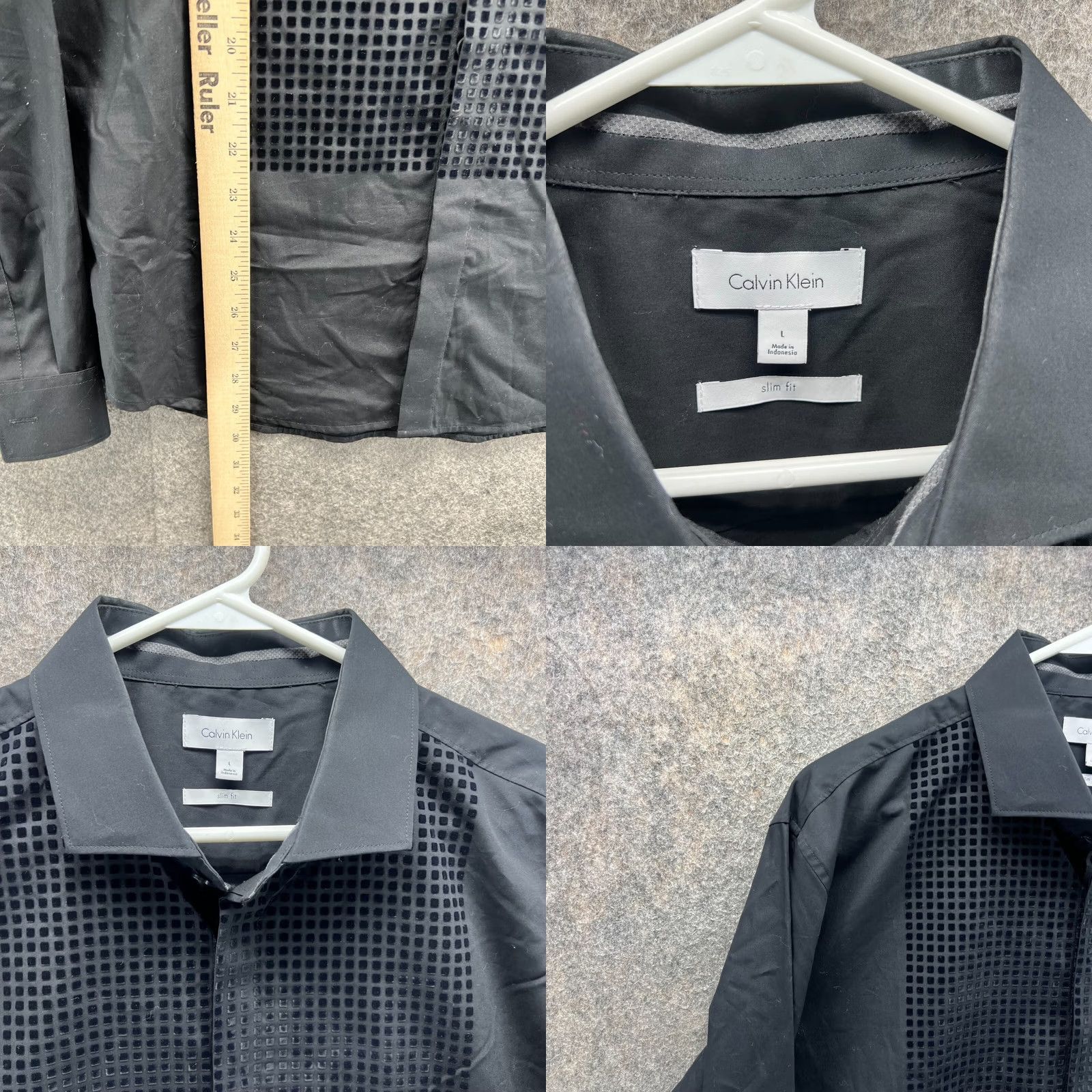 Calvin Klein VINTAGE Calvin Klein Shirt Men Large Black Button-Down Slim Embellished Cap Casual Formal Workwear 46 in Chest Women? Size US L / EU 52-54 / 3 - 8 Thumbnail