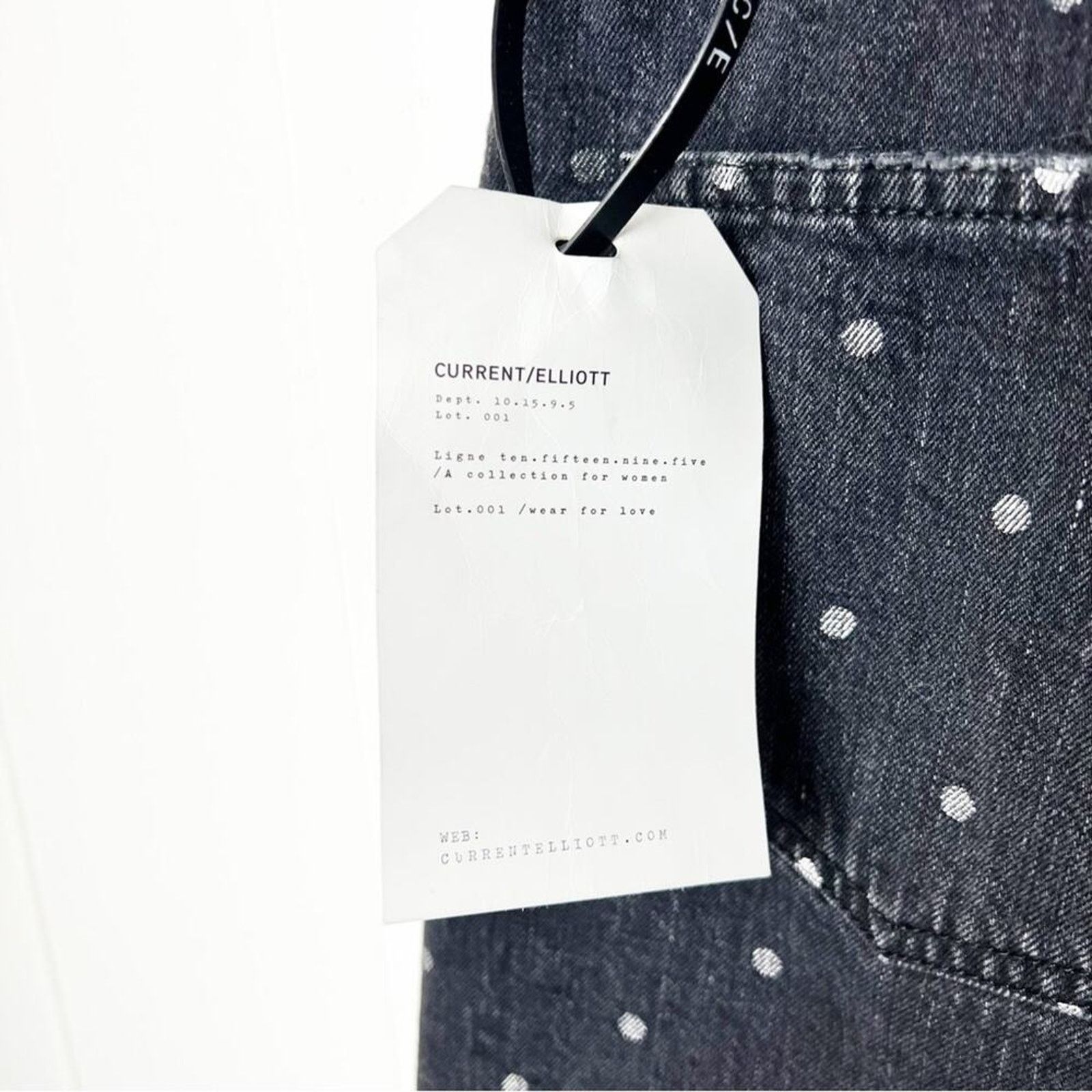 Current/Elliot Current/Elliot Black Denim Silver Polka Dot Raw Hem Mini Size 31" - 6 Thumbnail