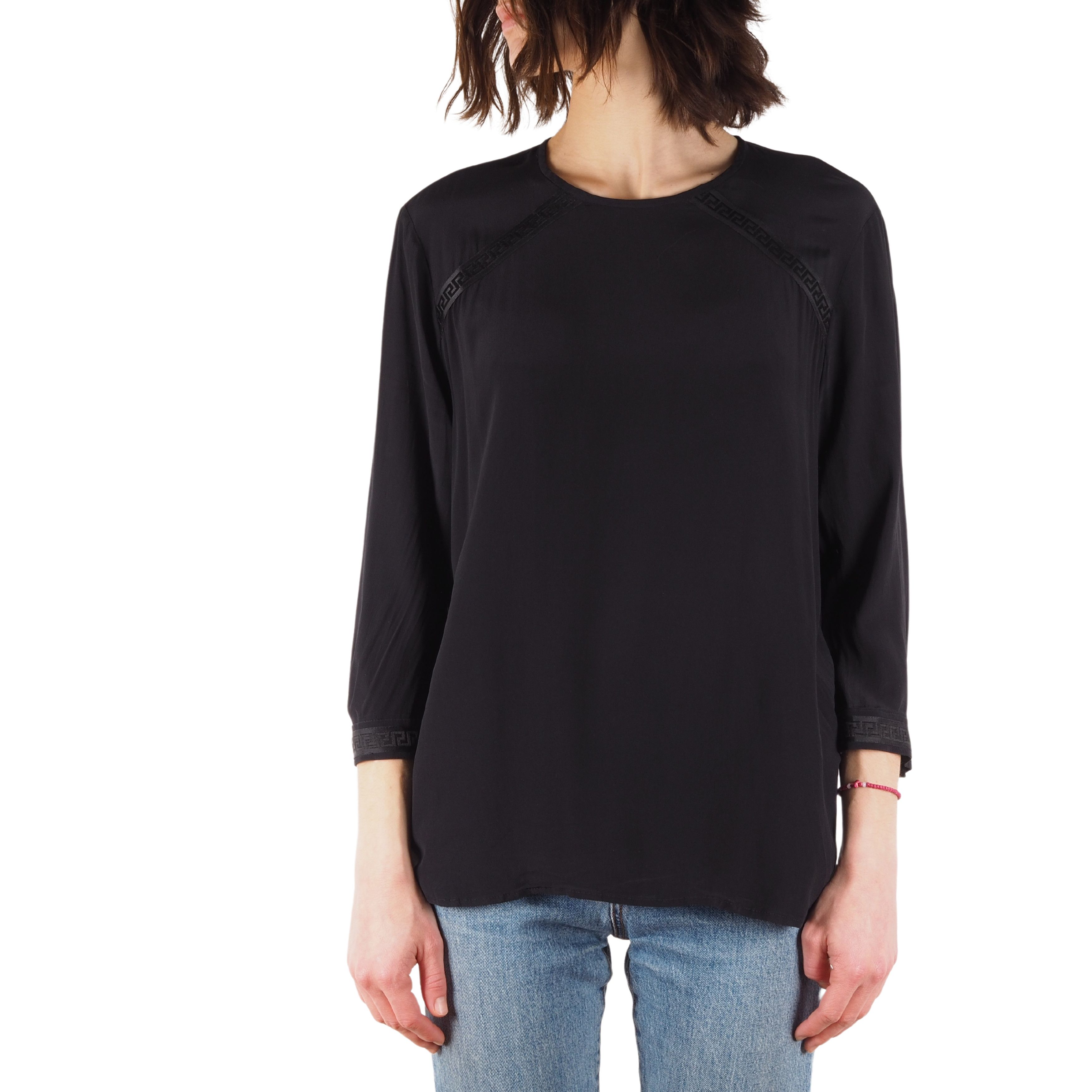 Versace Gianni Versace Black 3/4 Sleeve Monogram Top Blouse Size M / US 6-8 / IT 42-44 - 1 Thumbnail