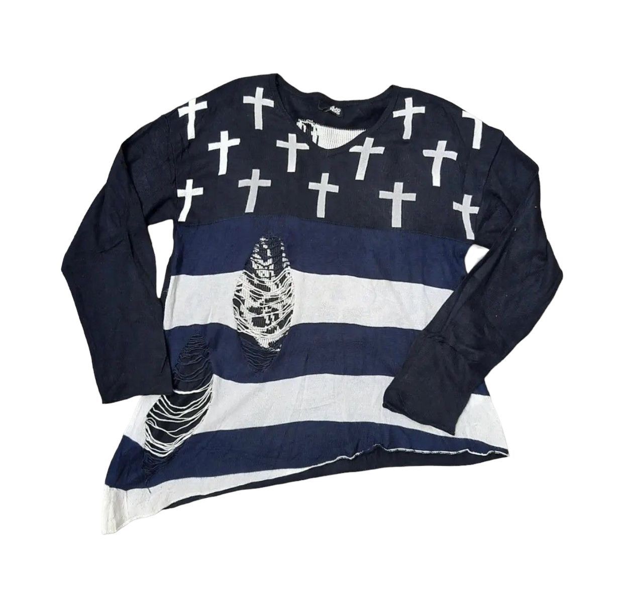 image of 14Th Addiction x Avant Garde 2000's Glad News Cross Skull Distressed Knit, Men's (Size Medium)