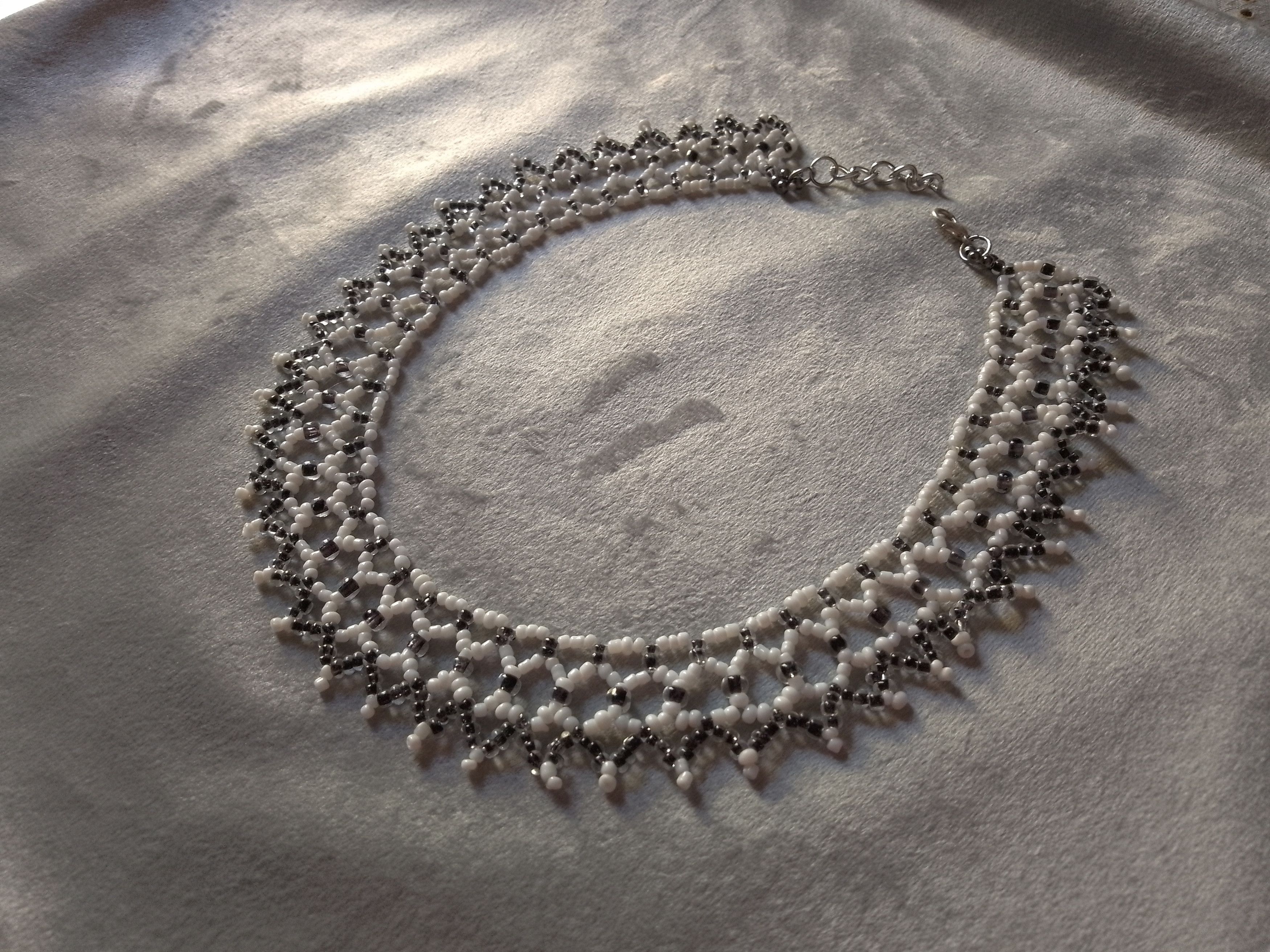 Handmade Necklace Black/White Embroidered Netted Elegant Size ONE SIZE - 3 Thumbnail