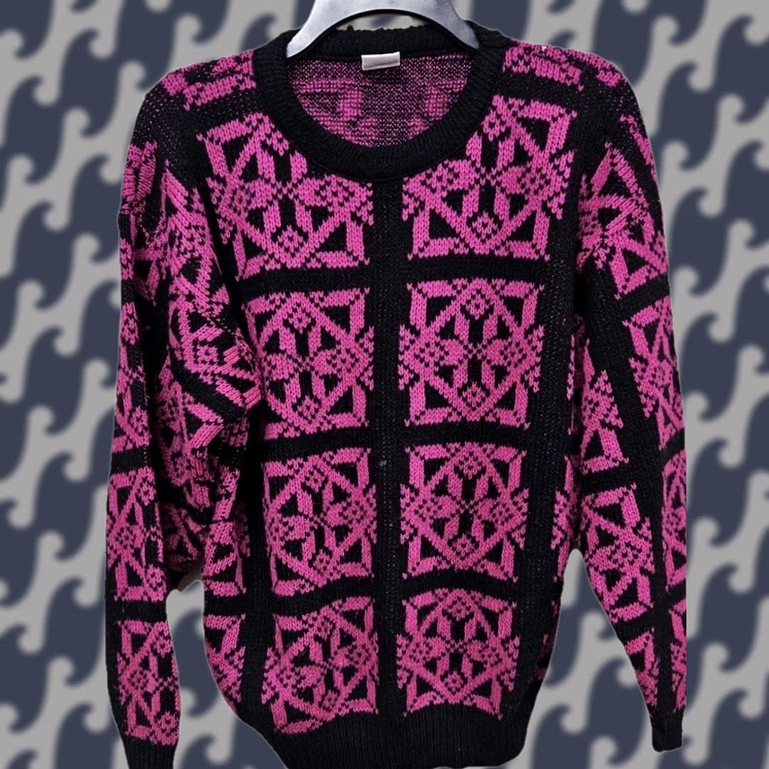 Vintage VINTAGE Palmetto's Geometric Knit Pullover Sweater Women Small Pink 80s Graphic Print Crew Neck Long Sleeve - Mens? Size S / US 4 / IT 40 - 1 Thumbnail