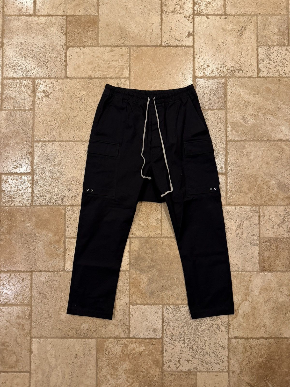 Rick Owens Rick Owens EDFU 23 Black Drop Crotch Cargo Drawstring Pants Size US 34 / EU 50 - 1 Thumbnail