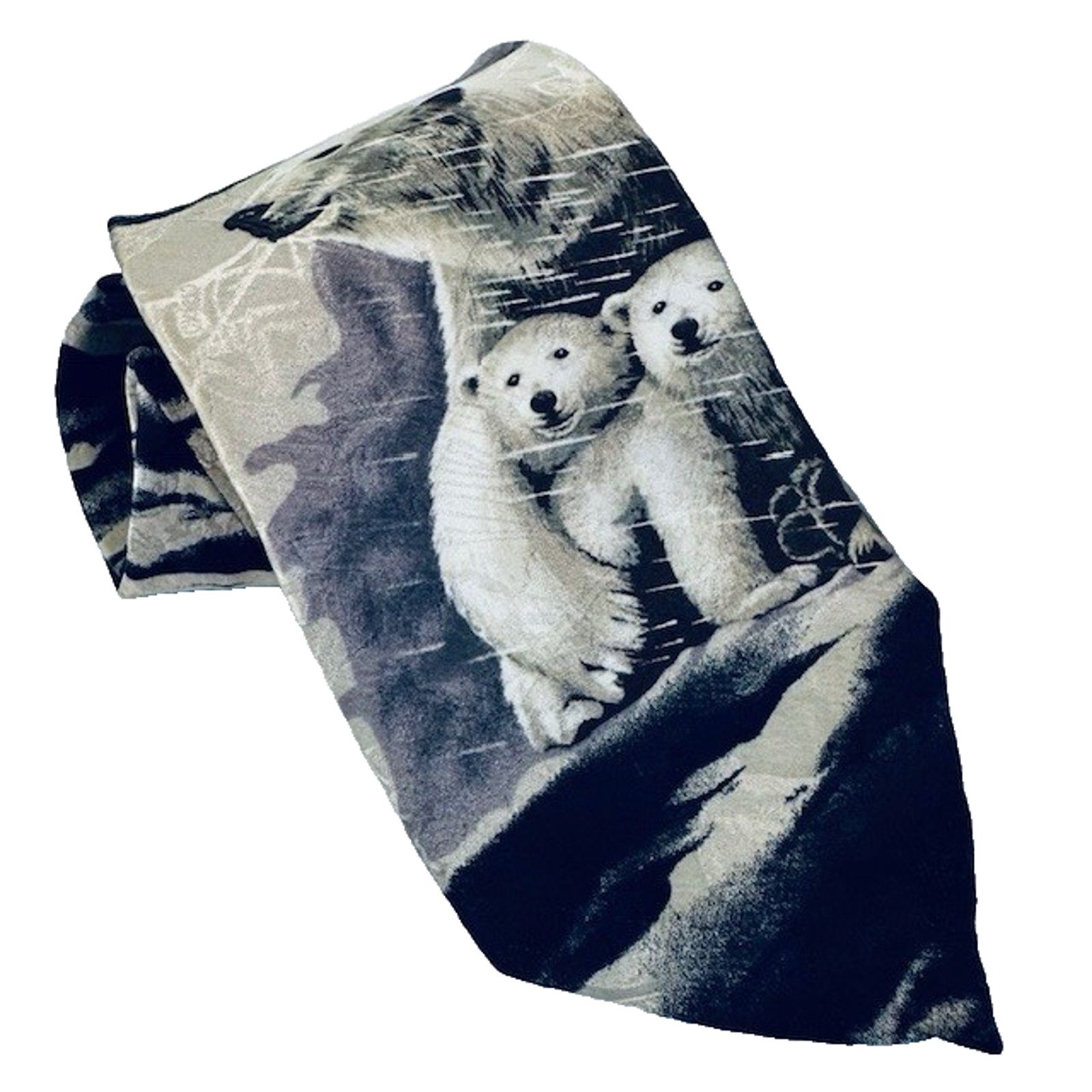 Other Endangered Species Tie Artic Polar Bears, Blk/White/Blu Silk Size ONE SIZE - 1 Thumbnail