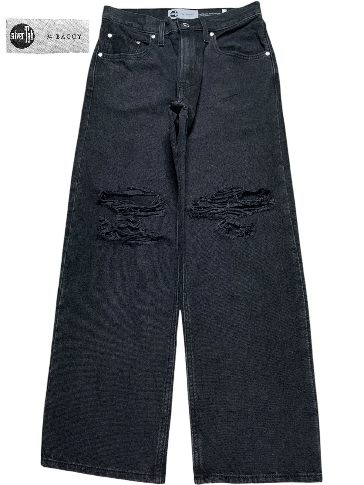 Levi's Levis Baggy Silver Tab Distressed Ripped Black Jeans Size 29" - 1 Thumbnail