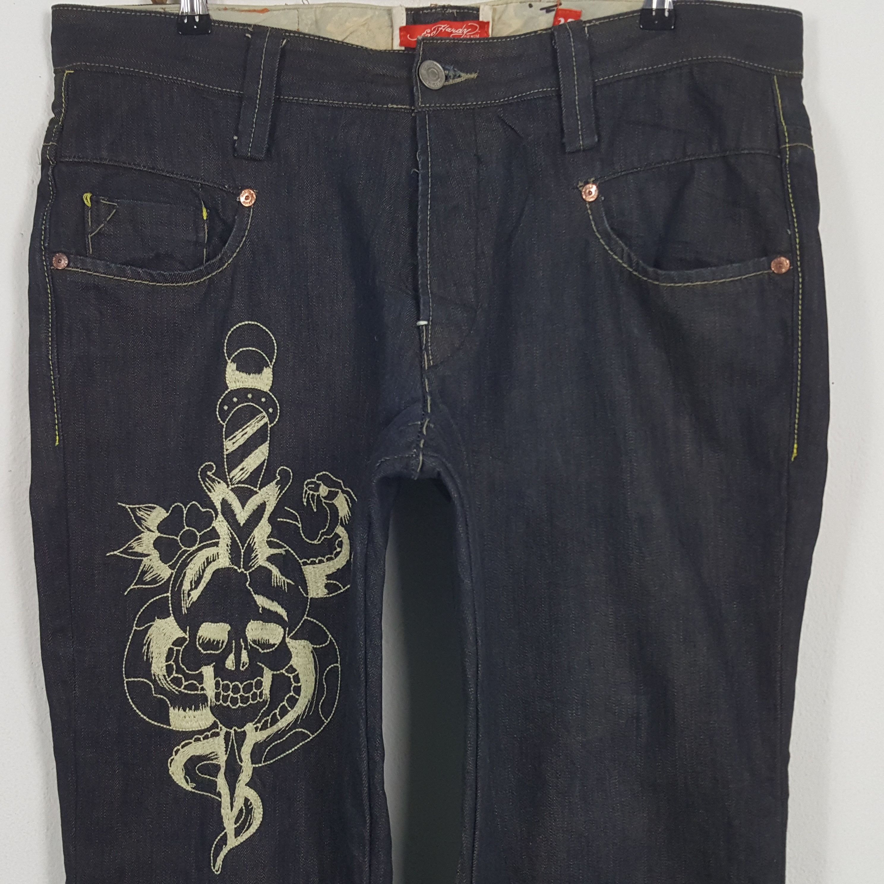 Christian Audigier × Ed Hardy × Vintage Vintage Ed Hardy American Brand Embroidery Art Denim Jeans Size US 38 / EU 54 - 2 Thumbnail