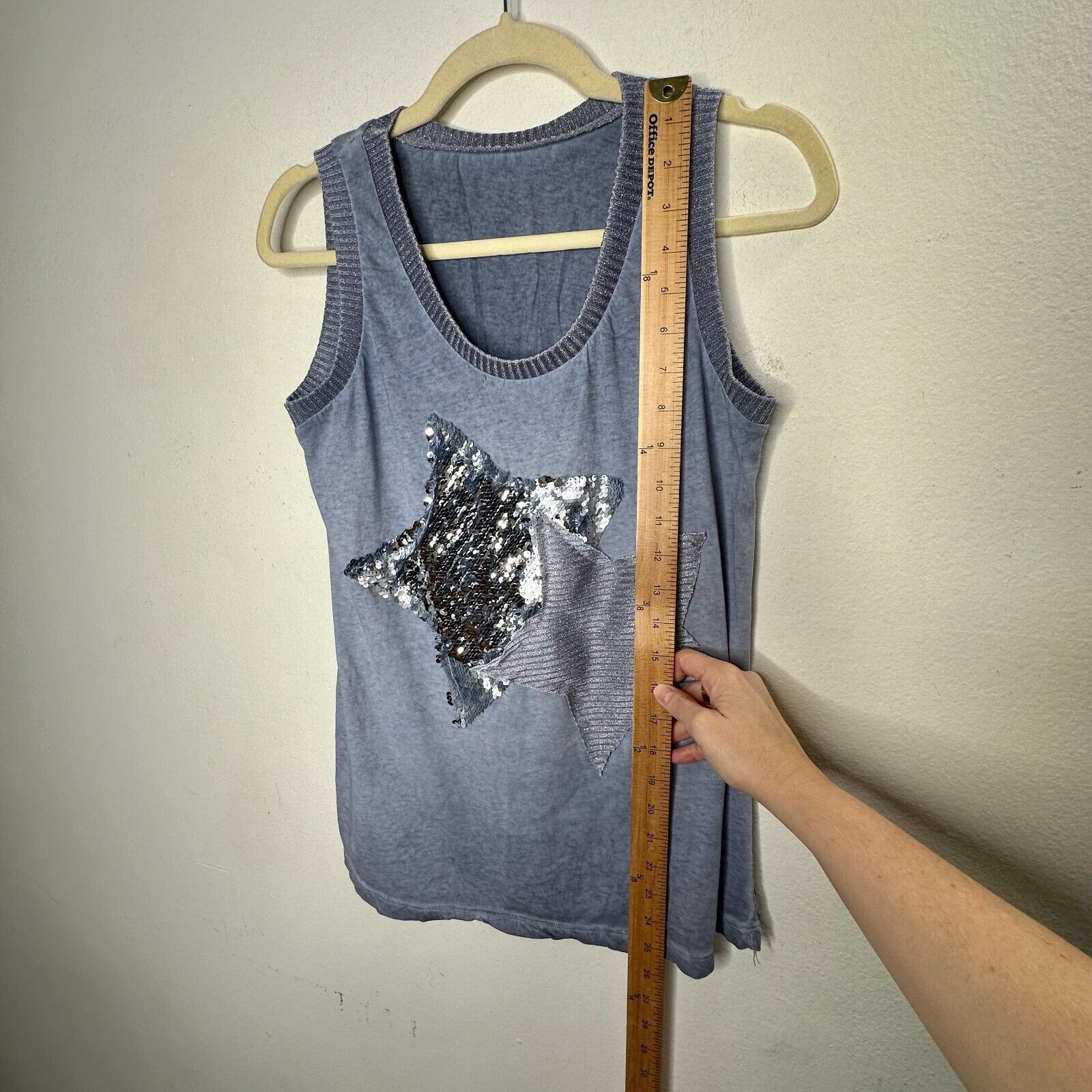 Other Gray Blue Knit Sleeveless Scoop Neck Tank Sequined Stars Med Size M / US 6-8 / IT 42-44 - 6 Thumbnail