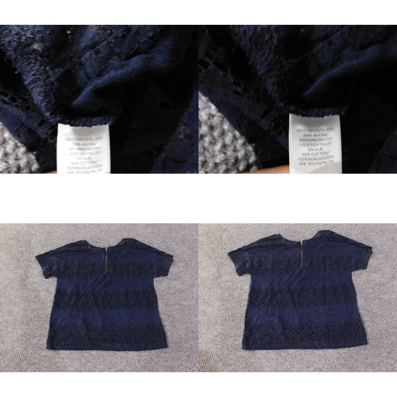 Loft LOFT Blouse Womens Small Navy Blue Short Sleeve Crew Neck Lace Panel Top Mens? Size S / US 4 / IT 40 - 8 Thumbnail