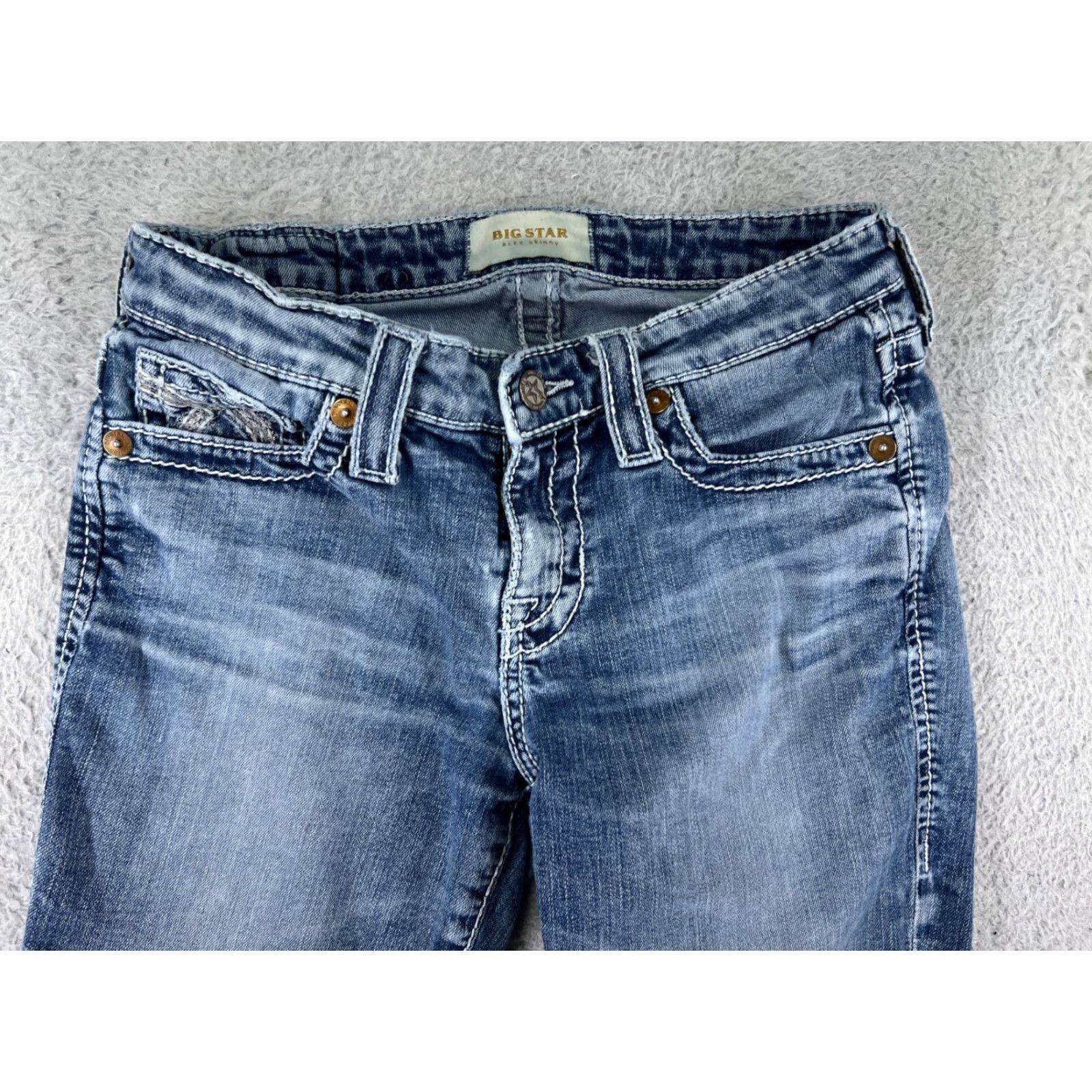 Denime VINTAGE Big Star Jeans Women 26 Blue Denim Skinny Low Rise Embroidered Stars Size 26" / US 2 / IT 38 - 7 Thumbnail