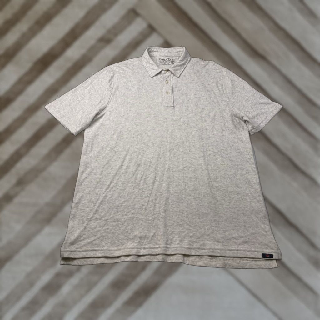 Faherty Faherty Polo Shirt Men's XL Gray Cotton Short Sleeve Collared Solid Casual Cloud Blend? Size US XL / EU 56 / 4 - 1 Thumbnail