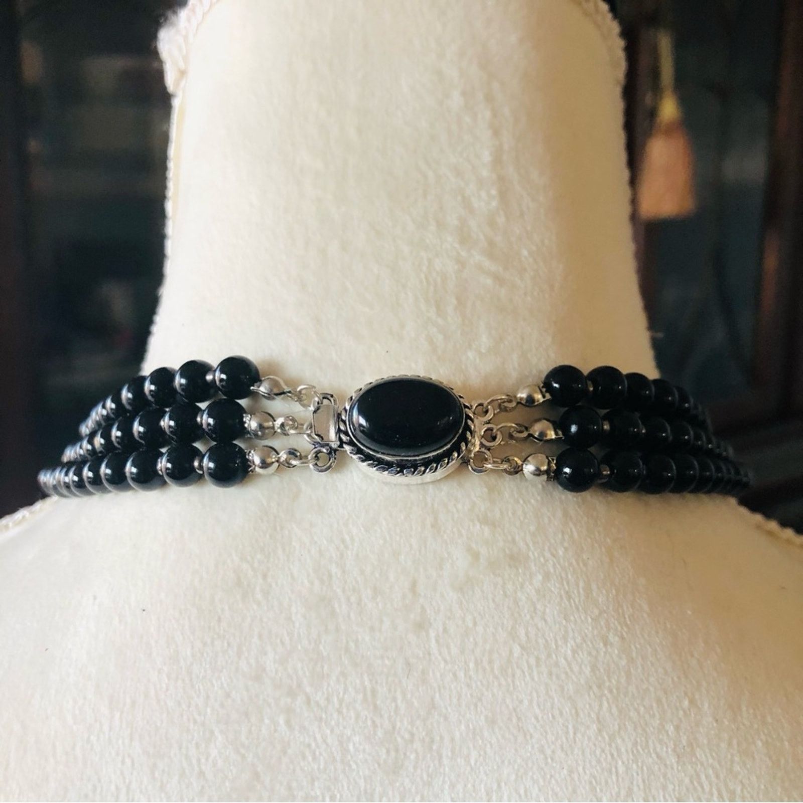 Handmade Handcrafted filigree snake Czech Pearl genuine onyx necklace Size ONE SIZE - 6 Thumbnail
