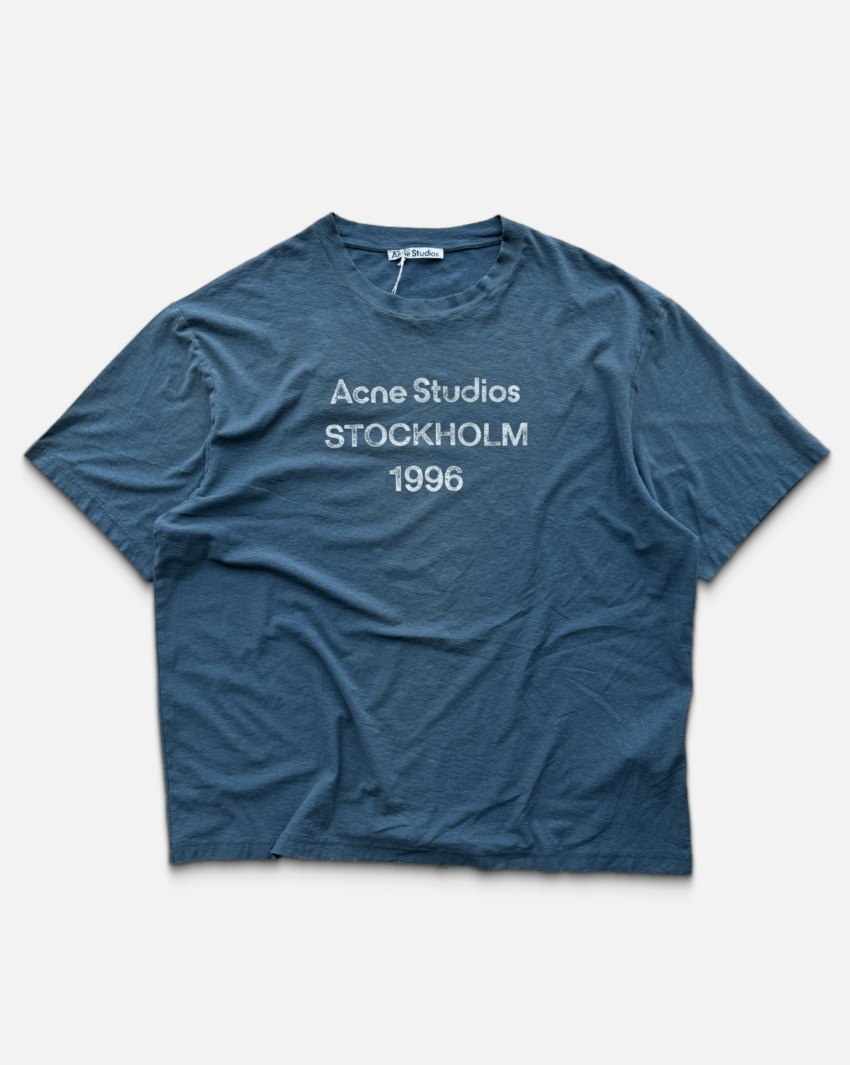 Acne Studios Acne Studios Deep Blue 1996 Logo Distressed T-Shirt Size US XXL / EU 58 / 5 - 1 Thumbnail