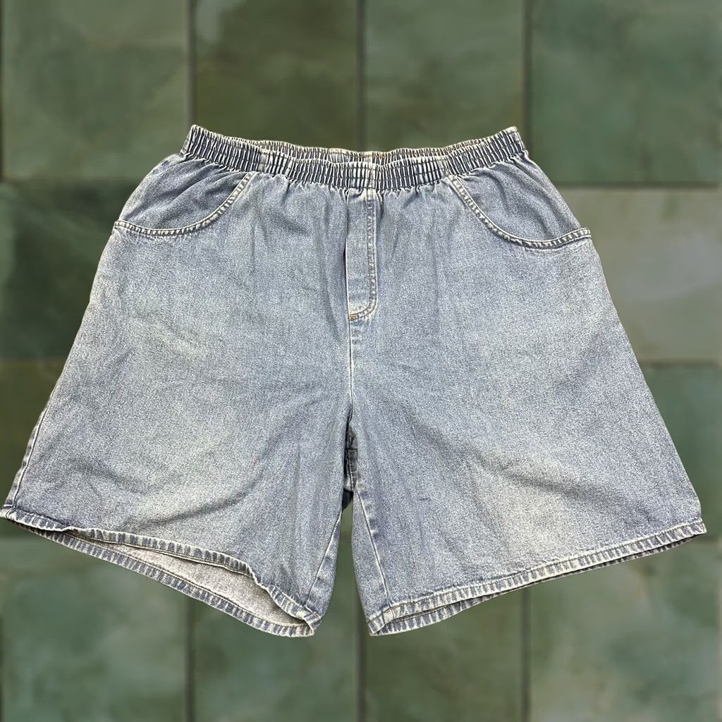 Vintage VINTAGE Womens 90s Denim Shorts Bermuda 20W Blue High Rise Elastic Waist 100% Cotton Size 42" / US 20 - 1 Thumbnail