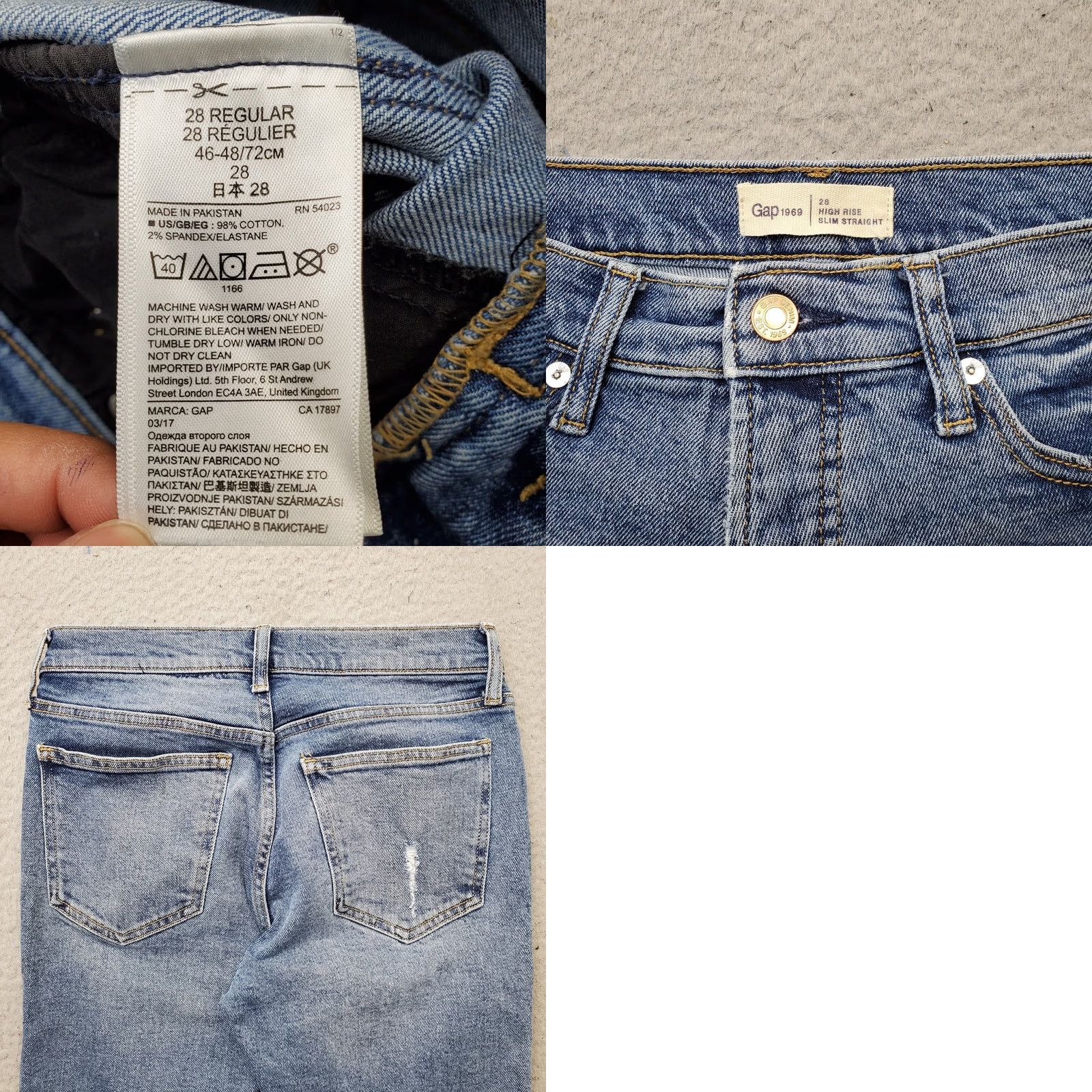 Gap Gap 1969 Straight Jeans Womens 28 Blue Denim Stretch Slim High-Rise Distressed Jeans 28 Womens Size 28 Blue Denim Distressed Modern Fit Size 28" / US 6 / IT 42 - 8 Thumbnail