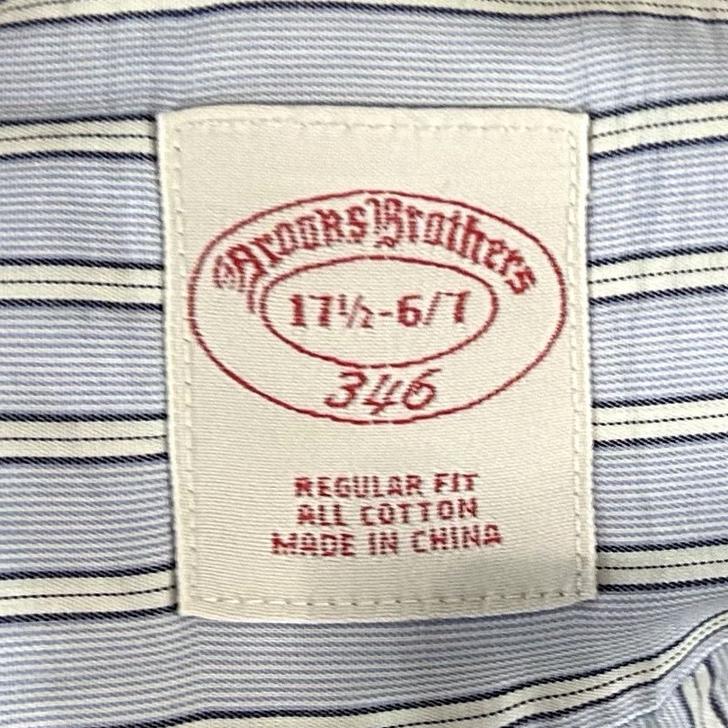 Brooks Brothers Brooks Brothers 346 Dress Shirt Blue White Striped 100% Cotton Regular Fit 17.5 36/37 Regular Mens Shirt Size 48R - 3 Thumbnail