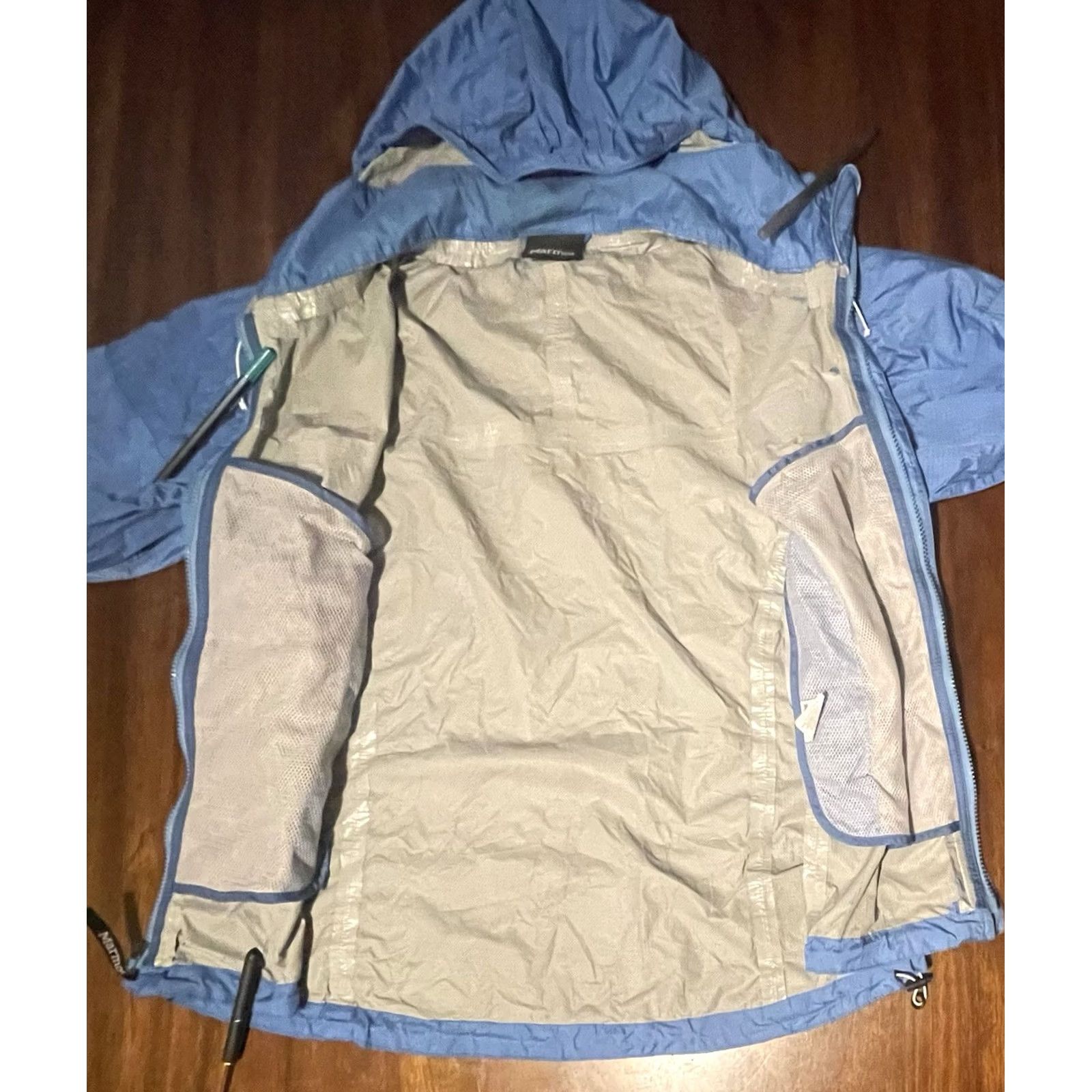 Marmot Marmot Windbreaker Jacket Women’s Large Blue Full Zip Hooded PU Lined Water Resistant NNVML Size L / US 10 / IT 46 - 3 Thumbnail
